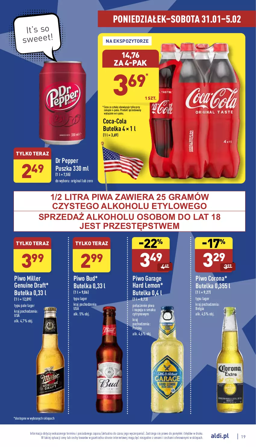 Gazetka promocyjna Aldi - Katalog spożywczy - ważna 31.01 do 05.02.2022 - strona 19 - produkty: Coca-Cola, Gin, Gra, LG, Piwa, Piwo, Tera