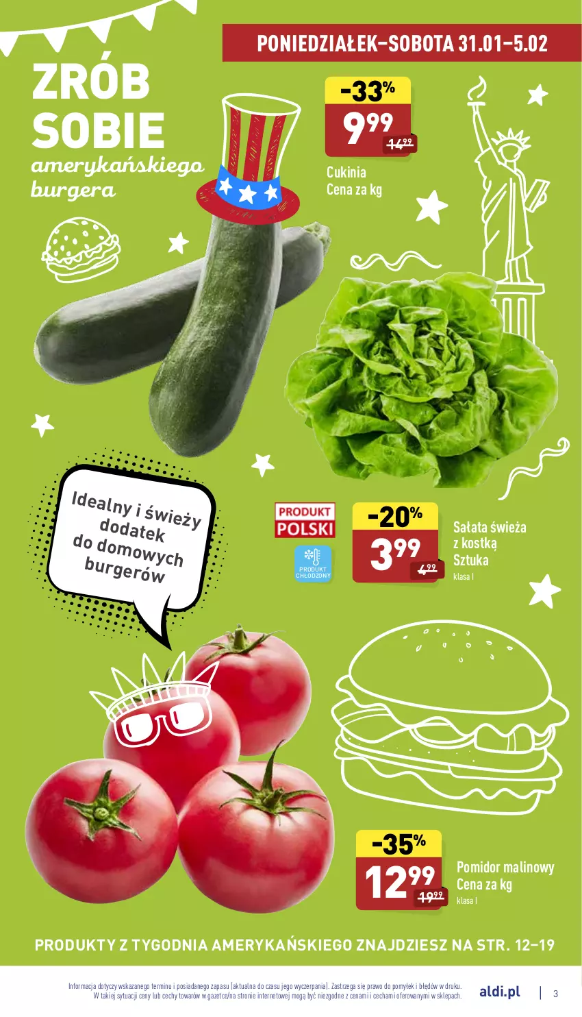 Gazetka promocyjna Aldi - Katalog spożywczy - ważna 31.01 do 05.02.2022 - strona 3 - produkty: Burger, Pomidor malinowy, Sałat
