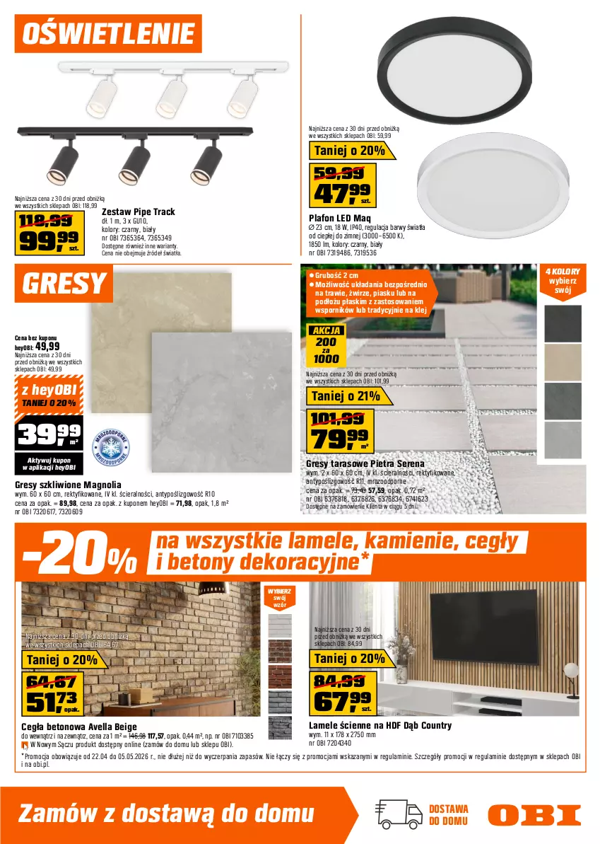 Gazetka promocyjna Obi - Gazetka OBI - ważna 22.04 do 05.05.2026 - strona 11 - produkty: Drzwi, Drzwi zewnętrzne, Gra, Gres, Klamka, Klej, Lack, Plafon, Plafon LED, Por, Ser, Skrzydło drzwiowe, Sok