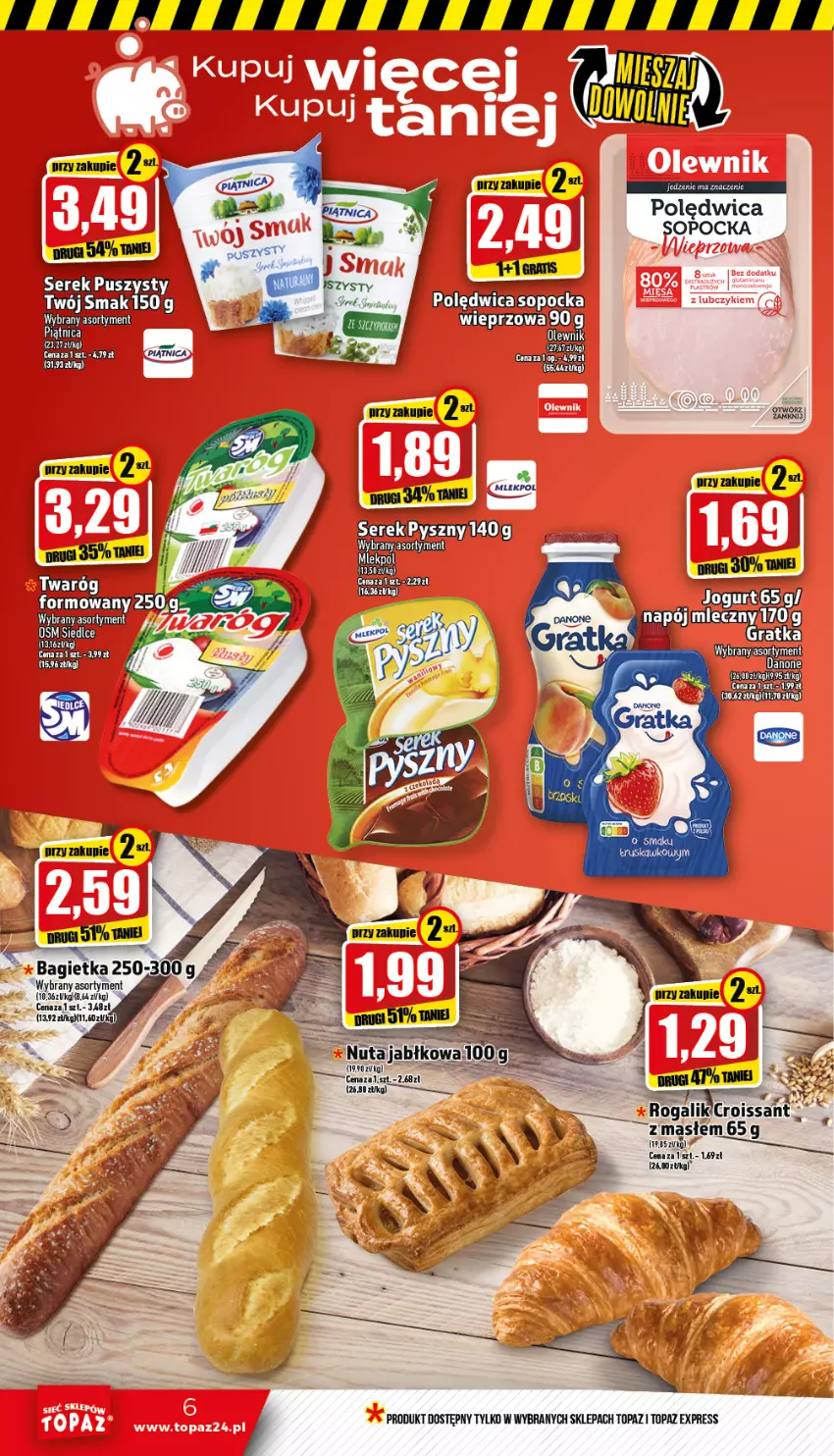 Gazetka promocyjna Topaz - Gazetka - ważna 02.02 do 08.02.2023 - strona 6 - produkty: Croissant, Danone, Gra, Jogurt, Polędwica, Rogal, Top