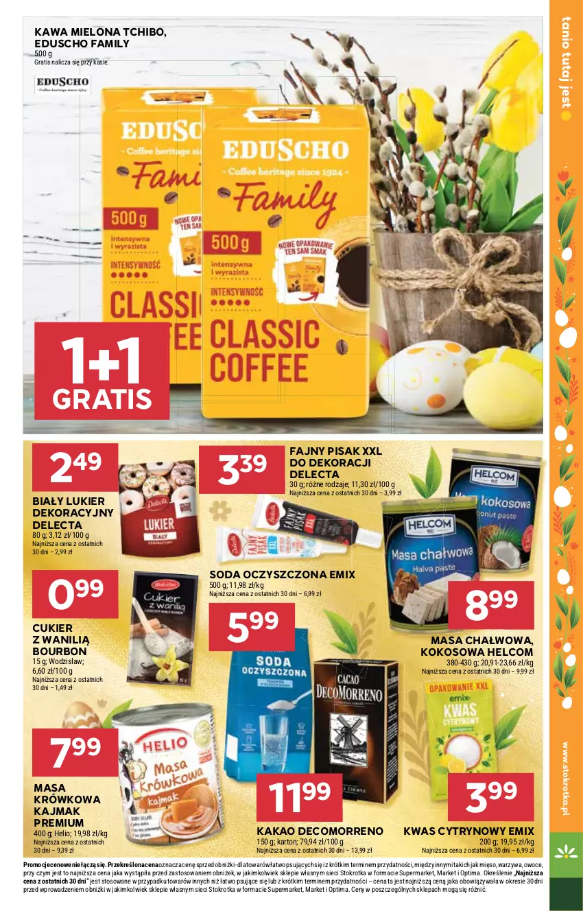 Gazetka promocyjna Stokrotka - Supermarket - ważna 26.03 do 01.04.2026 - strona 23 - produkty: Bourbon, Cukier, Delecta, Fa, Gra, HELCOM, Helio, Kakao, Kawa, Kawa mielona, Kokos, Kwas cytrynowy, Masa krówkowa, Mięso, Optima, Owoce, Soda oczyszczona, Tchibo, Warzywa