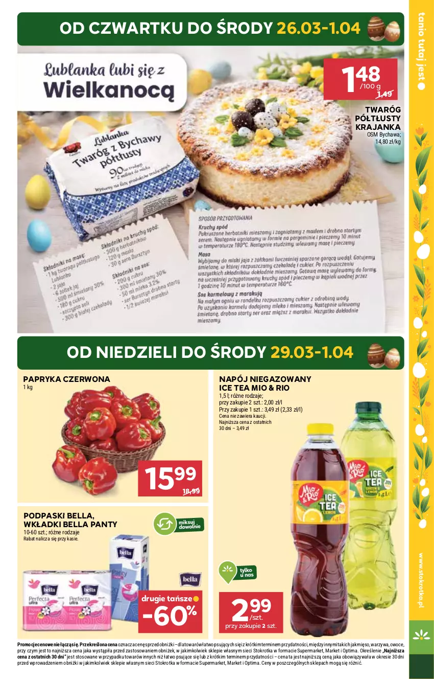 Gazetka promocyjna Stokrotka - Supermarket - ważna 26.03 do 01.04.2026 - strona 7 - produkty: Bell, Bella, Ice tea, Mięso, Napój, Napój niegazowany, Optima, Owoce, Papryka, Papryka czerwona, Podpaski, Twaróg, Twaróg półtłusty, Warzywa, Wkładki