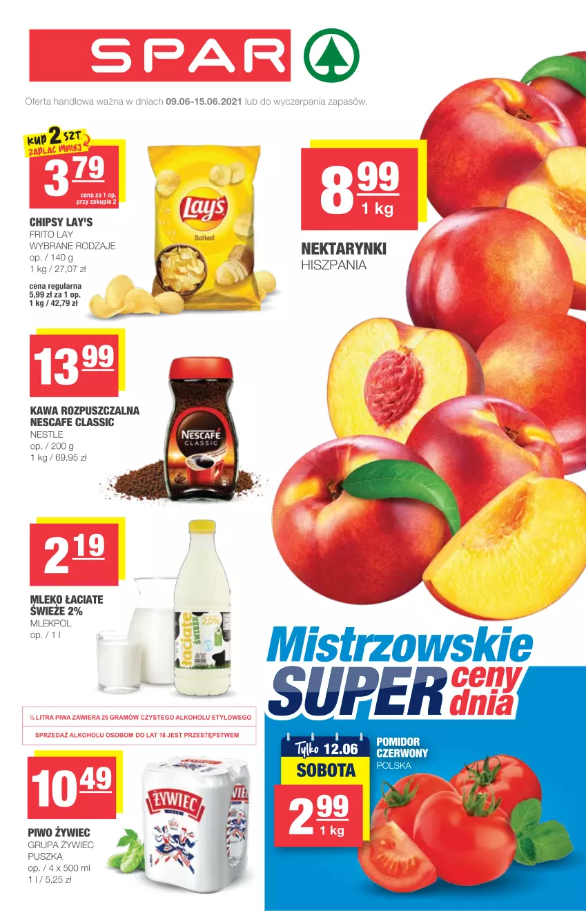 Gazetka promocyjna Spar - Express - ważna 09.06 do 15.06.2021 - strona 1 - produkty: Chipsy, Kawa, Kawa rozpuszczalna, Mleko, Nektar, Piwo