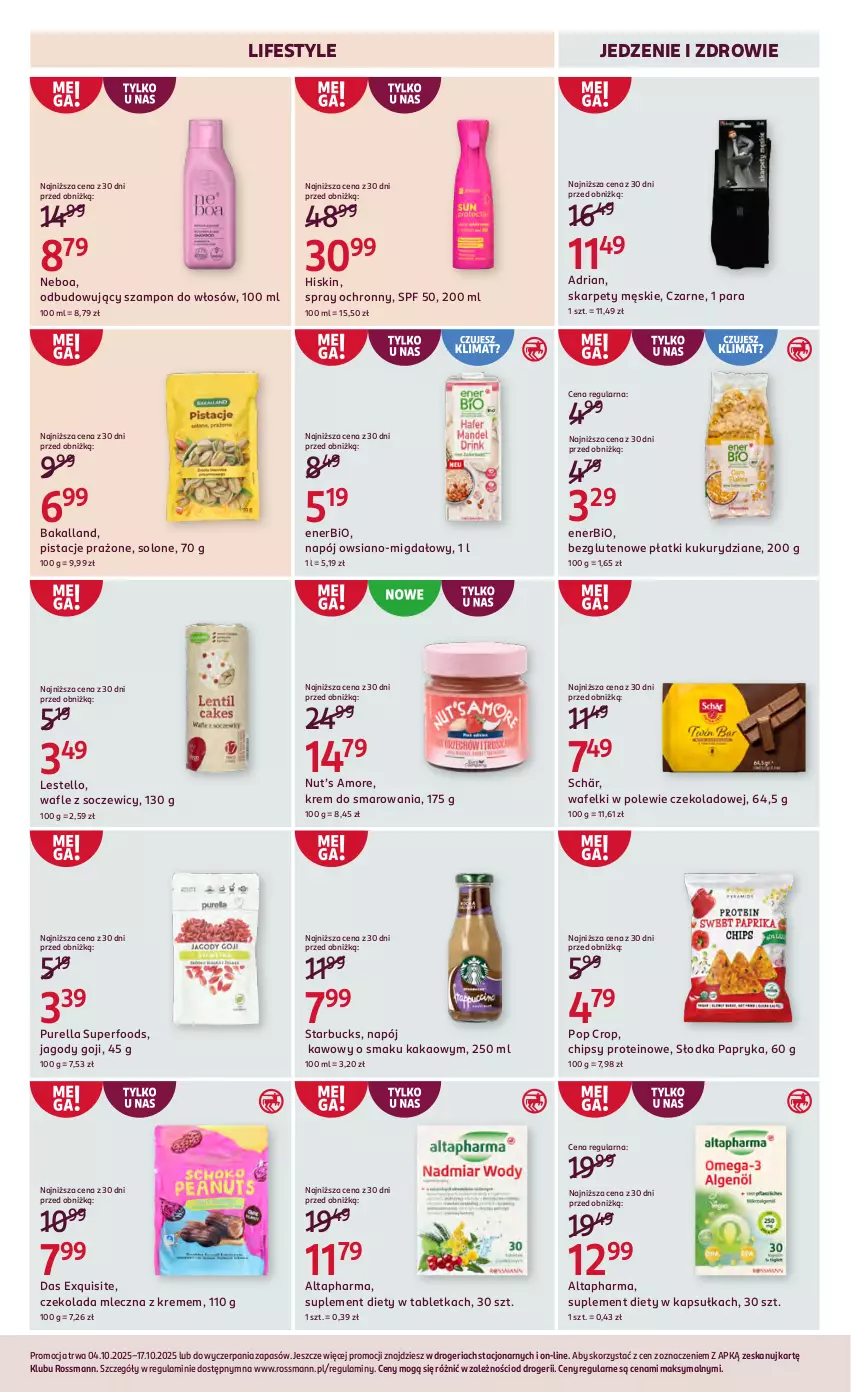 Gazetka promocyjna Rossmann - 4 października - ważna 04.10 do 17.10.2025 - strona 13 - produkty: Bakalland, Chipsy, Czekolada, Czekolada mleczna, Enerbio, Exquisite, Jagody, Jagody goji, Kakao, Karp, Napój, Papryka, Pistacje, Pur, Purella superfoods, Suplement diety, Szampon, Tablet, Wafle, Zdrowie