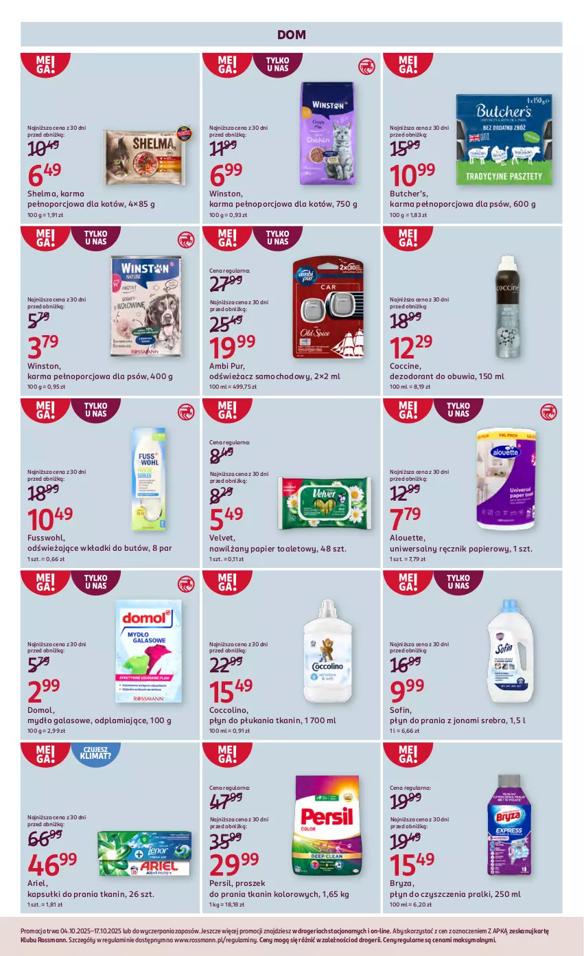 Gazetka promocyjna Rossmann - 4 października - ważna 04.10 do 17.10.2025 - strona 3 - produkty: Alouette, Ambi Pur, Ariel, Bryza, Coccolino, Dezodorant, Domol, Gala, Kapsułki do prania, Mydło, Nawilżany papier, Papier, Papier toaletowy, Persil, Płyn do płukania, Płyn do prania, Por, Pralki, Proszek do prania, Pur, Ręcznik, Velvet, Winston, Wkładki