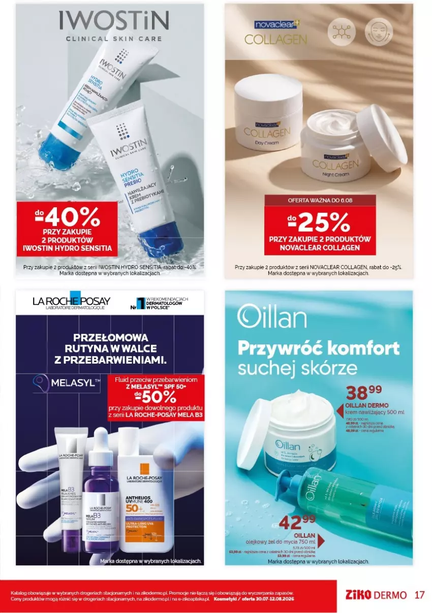 Gazetka promocyjna Ziko - Gazetka Ziko Dermo - ważna 30.07 do 12.08.2026 - strona 17 - produkty: Apteka, Clin, Helio, Iwostin, La Roche-Posay, Oillan, Olej, Ser