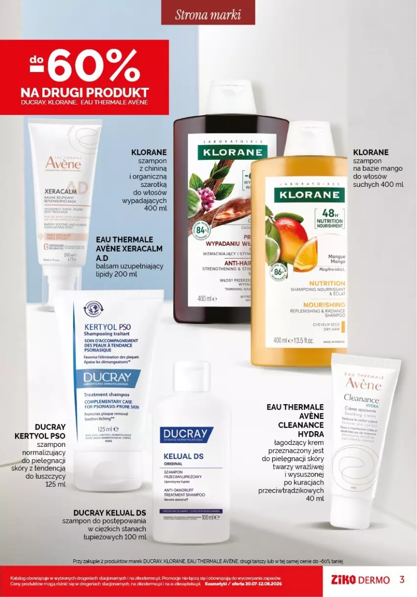 Gazetka promocyjna Ziko - Gazetka Ziko Dermo - ważna 30.07 do 12.08.2026 - strona 3 - produkty: Apteka, Ducray, Fa, Klorane, Mango, Szampon, Tago, XeraCalm