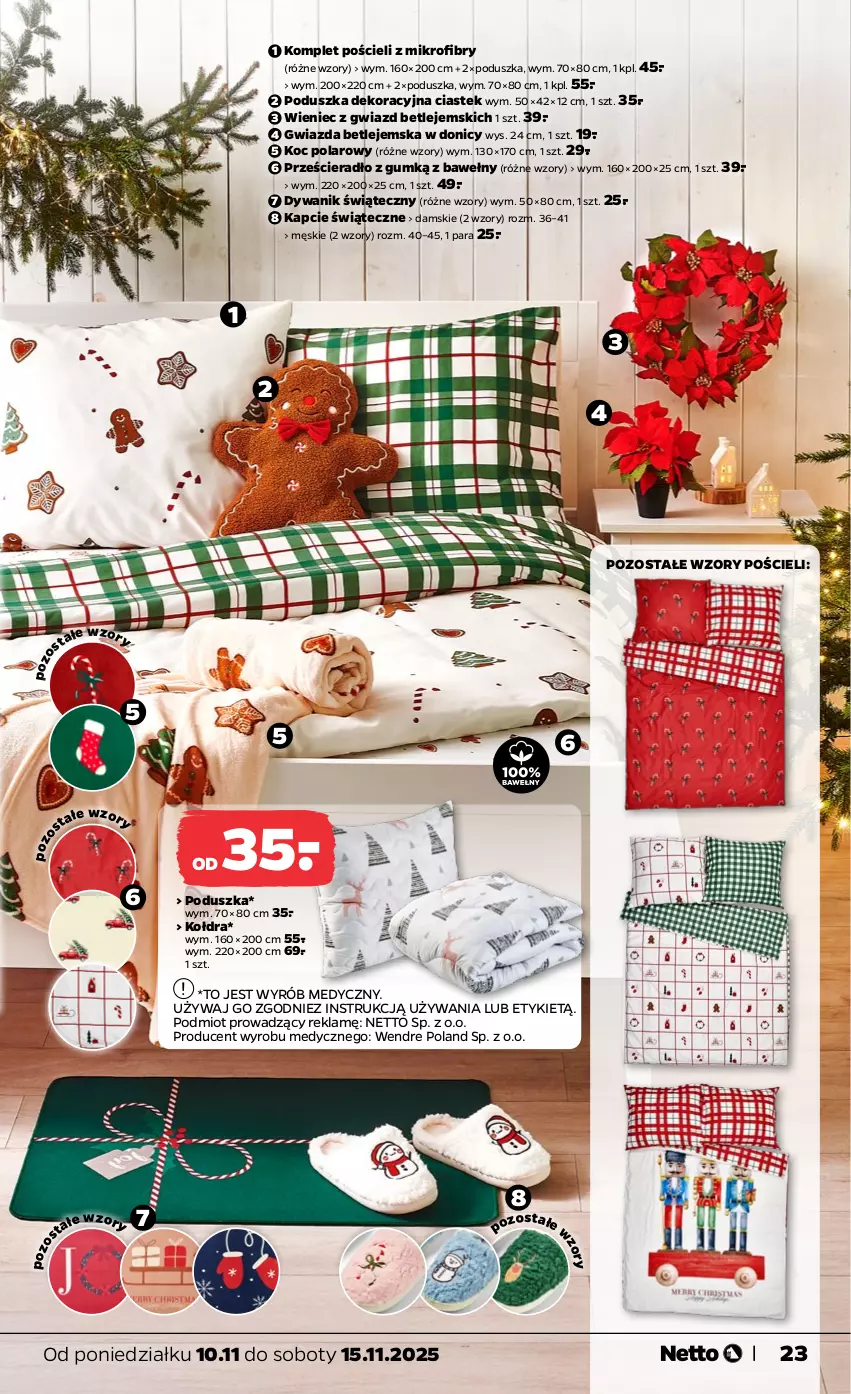 Gazetka promocyjna Netto - Od Poniedziałku Przemysłowa - ważna 10.11 do 15.11.2025 - strona 3 - produkty: Dywan, Dywanik, Gwiazda, Kapcie, Koc, Kołdra, Komplet pościeli, Poduszka, Poduszka dekoracyjna, Pościel, Prześcieradło, Stek, Wieniec