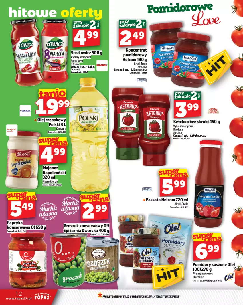 Gazetka promocyjna Topaz - Gazetka - ważna 30.01 do 05.02.2025 - strona 12 - produkty: Dawtona, Groszek, HELCOM, Ketchup, Koncentrat pomidorowy, Ole!, Papryka, Pomidory, Ser, Top