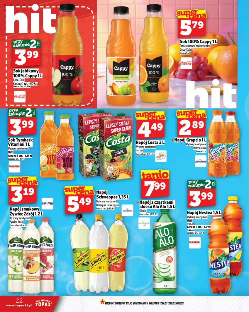 Gazetka promocyjna Topaz - Gazetka - ważna 30.01 do 05.02.2025 - strona 22 - produkty: Gin, Gra, Hortex, Napój, Nestea, Schweppes, Sok, Top, Tymbark