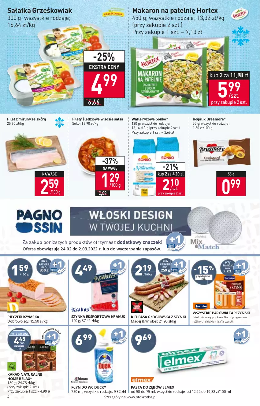 Gazetka promocyjna Stokrotka - Market - ważna 24.02 do 02.03.2022 - strona 4 - produkty: Hortex, Jaja, Makaron, Rogal, Ryż, Sałat, Sałatka, Salsa, SEKO, Sonko, Sos, Tarczyński, Wafle