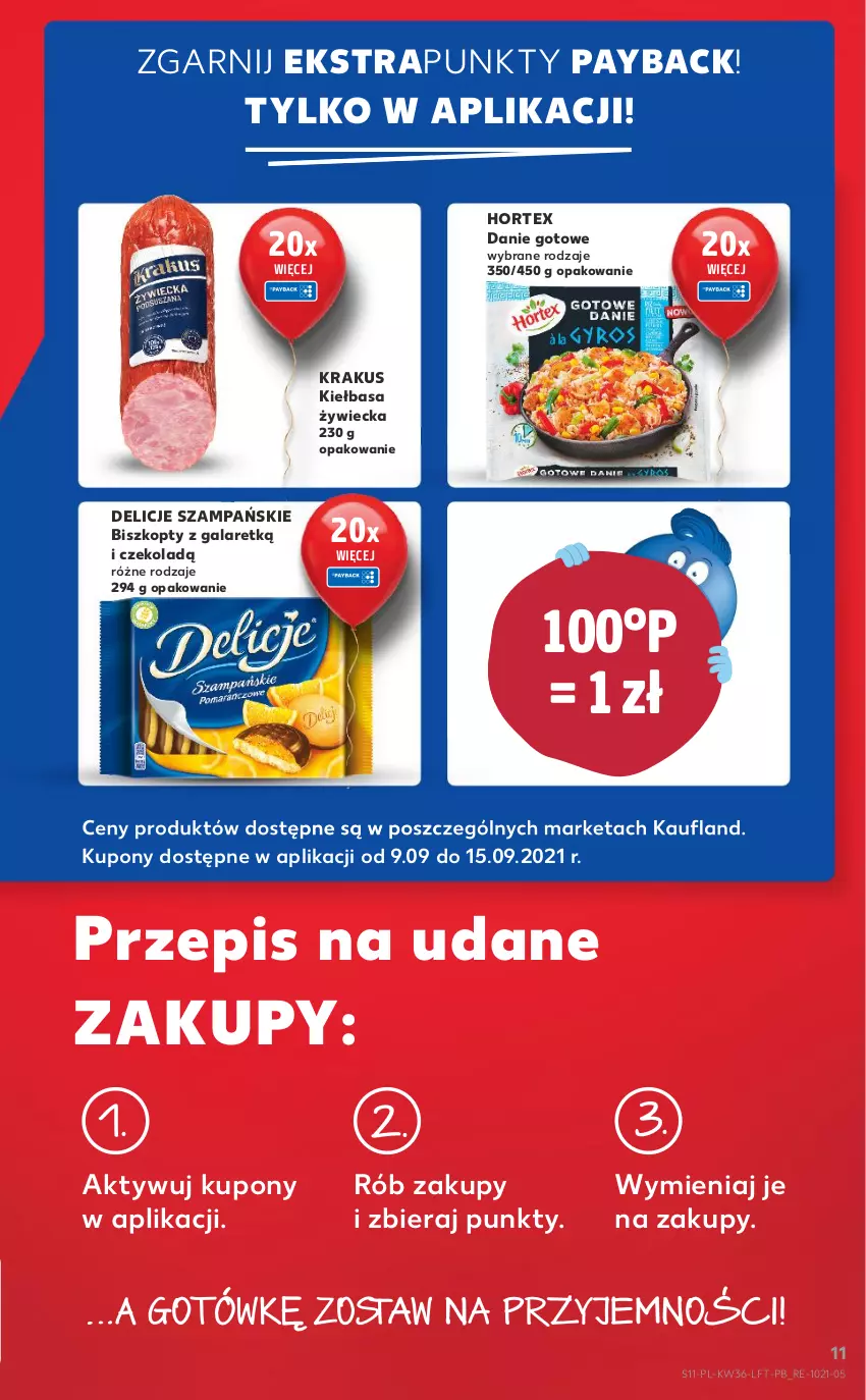 Gazetka promocyjna Kaufland - OFERTA TYGODNIA - ważna 09.09 do 15.09.2021 - strona 11 - produkty: Biszkopty, Danie gotowe, Delicje, Gala, Hortex, Kiełbasa, Krakus