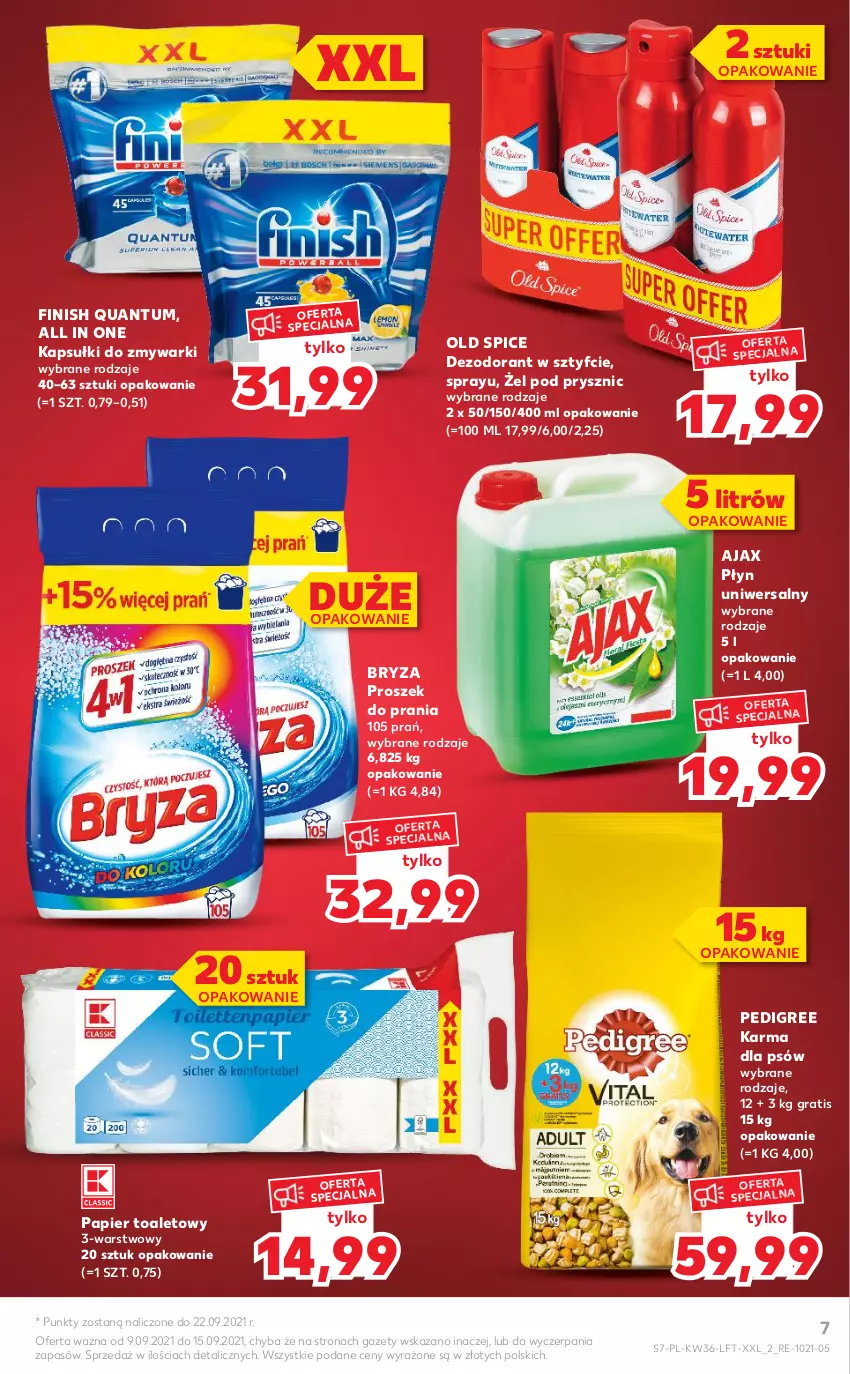 Gazetka promocyjna Kaufland - OFERTA TYGODNIA - ważna 09.09 do 15.09.2021 - strona 7 - produkty: Ajax, Bryza, Dezodorant, Finish, Gra, Old Spice, Papier, Papier toaletowy, Pedigree, Proszek do prania, Zmywarki