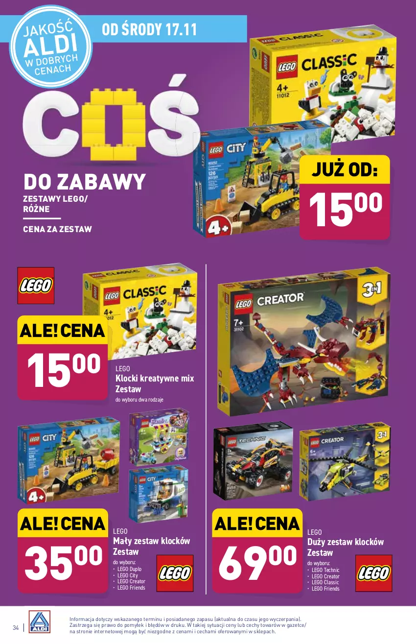 Gazetka promocyjna Aldi - ważna 15.11 do 20.11.2021 - strona 34 - produkty: Klocki, LEGO, LEGO City, LEGO Classic, LEGO Creator, LEGO Duplo, LEGO Friends, LEGO Technic