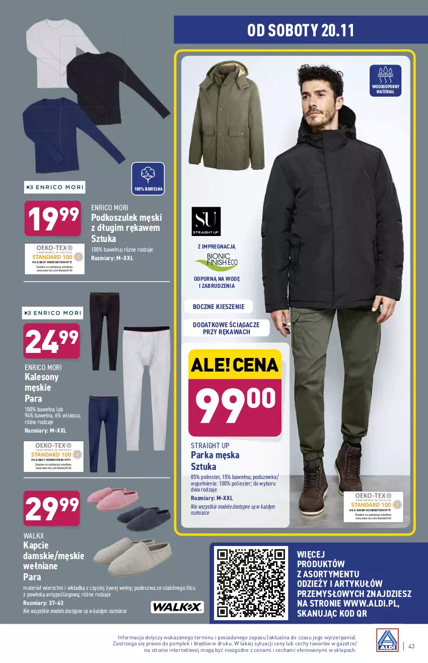 Gazetka promocyjna Aldi - ważna 15.11 do 20.11.2021 - strona 43 - produkty: Kalesony, Kapcie, Kawa, Kosz, Parka, Podkoszulek, Por, Sony, Wełna