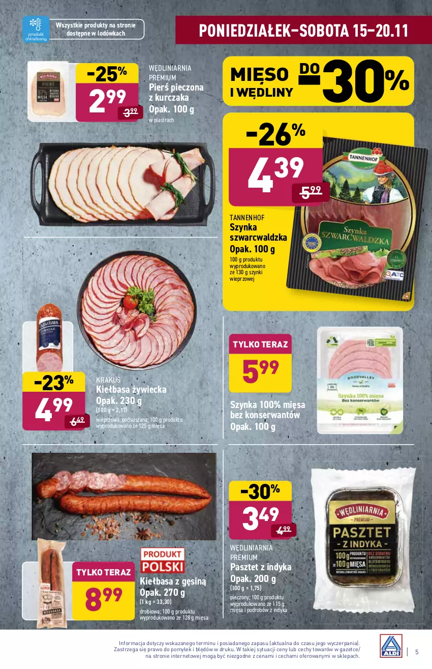 Gazetka promocyjna Aldi - ważna 15.11 do 20.11.2021 - strona 5 - produkty: Kiełbasa, Krakus, Kurczak, Lodówka, Mięso, Pasztet, Pasztet z indyka, Piec, Ser, Szynka, Tera