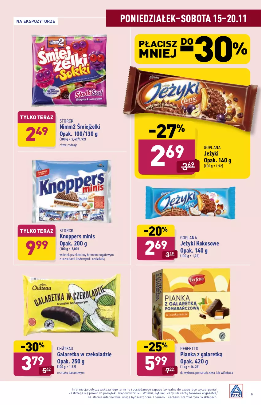 Gazetka promocyjna Aldi - ważna 15.11 do 20.11.2021 - strona 9 - produkty: Gala, Galaretka, Goplana, Jeżyki, Knoppers, Kokos, LANA, Nimm2, Tera, Wafelek