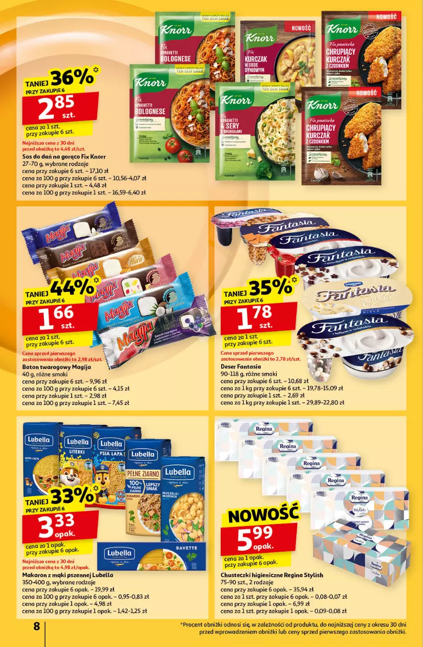 Gazetka promocyjna Auchan - Pewność Niskich Cen Hipermarket - ważna 24.10 do 30.10.2024 - strona 10 - produkty: Baton, Bell, Bella, Chusteczki, Deser, Fa, Fanta, Gin, Knorr, Lubella, Magija, Makaron, Ser, Sos