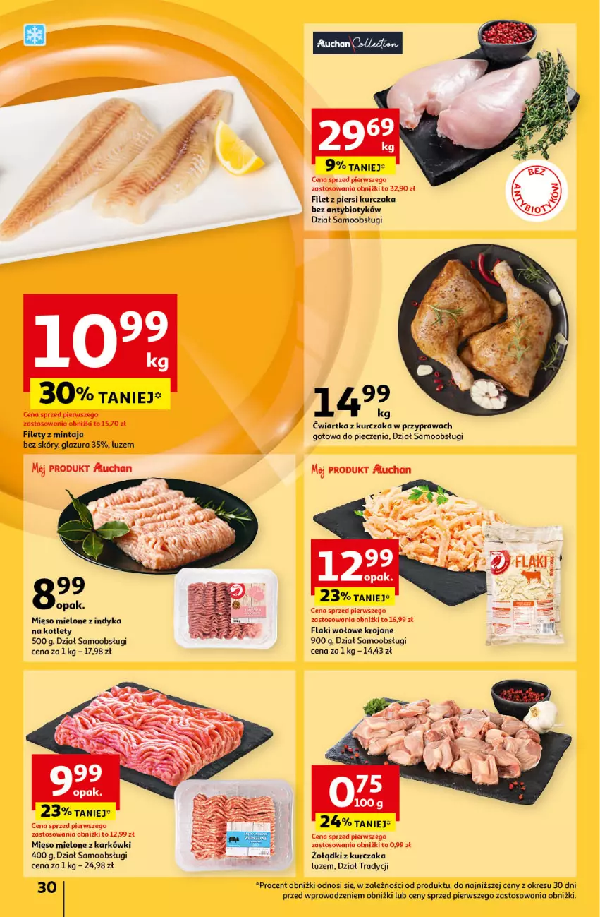 Gazetka promocyjna Auchan - Pewność Niskich Cen Hipermarket - ważna 24.10 do 30.10.2024 - strona 32 - produkty: Filet z piersi kurczaka, Flaki, Flaki wołowe, Glazura, Kotlet, Kurczak, Lazur, Mięso, Mięso mielone, Mintaj, Piec