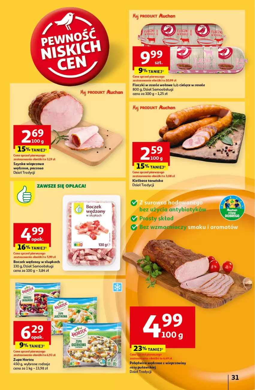 Gazetka promocyjna Auchan - Pewność Niskich Cen Hipermarket - ważna 24.10 do 30.10.2024 - strona 33 - produkty: Boczek, Hortex, Kiełbasa, Polędwica, Szynka, Szynka wieprzowa, Zupa