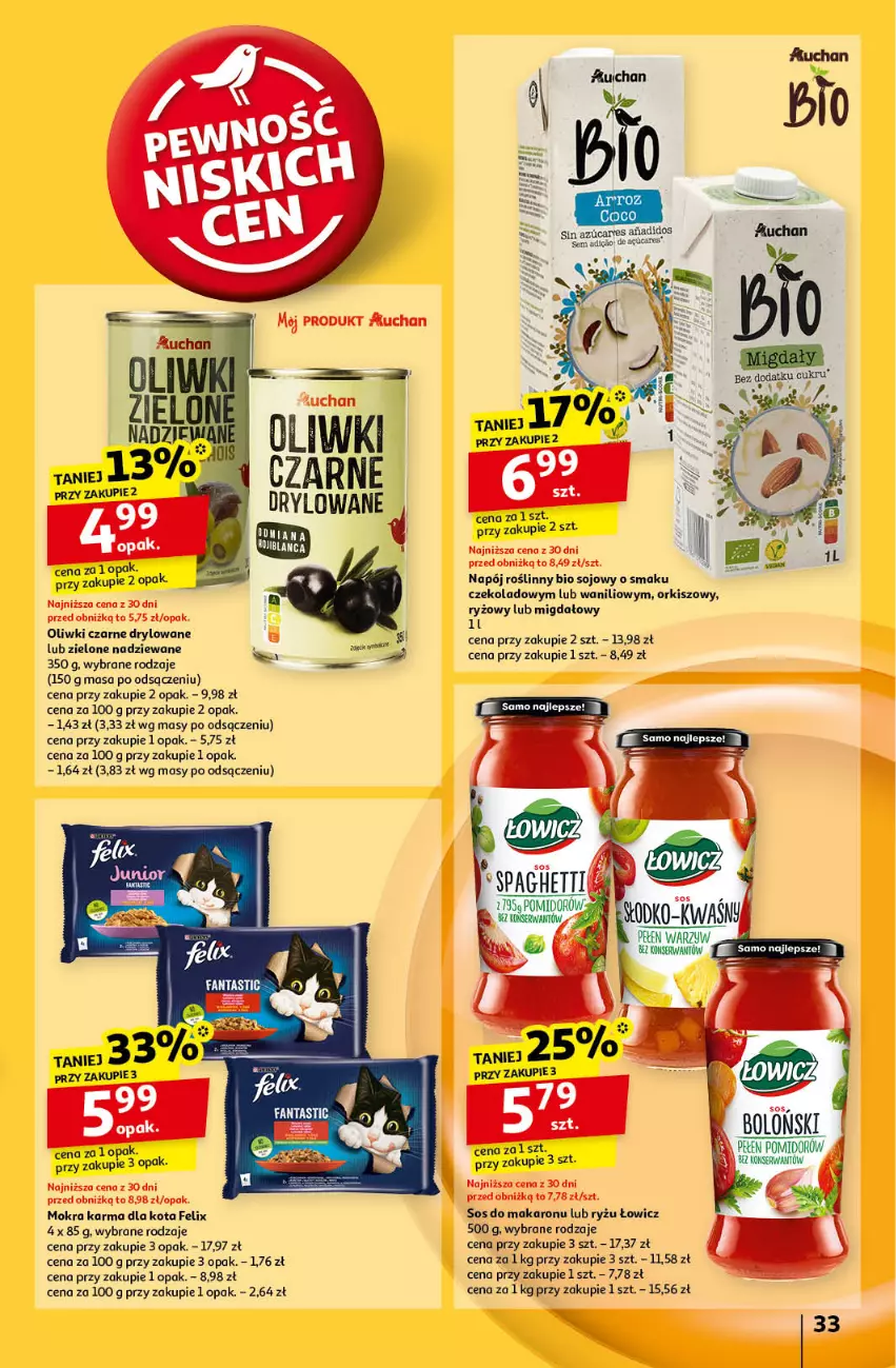 Gazetka promocyjna Auchan - Pewność Niskich Cen Hipermarket - ważna 24.10 do 30.10.2024 - strona 35 - produkty: Felix, Makaron, Mokra karma, Napój, Napój roślinny, Oliwki, Oliwki czarne, Ryż, Ser, Sos, Sos do makaronu