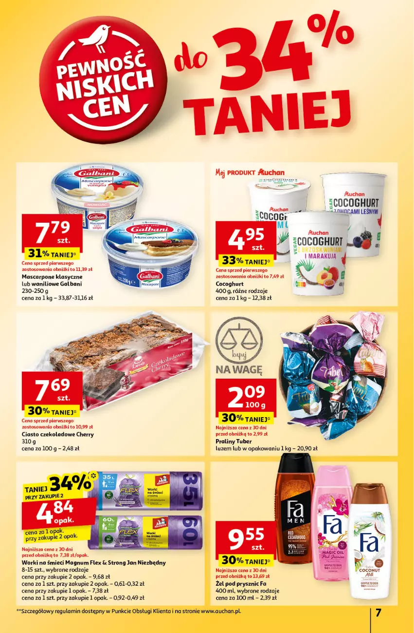 Gazetka promocyjna Auchan - Pewność Niskich Cen Hipermarket - ważna 24.10 do 30.10.2024 - strona 9 - produkty: Ciasto czekoladowe, Fa, Galbani, Jan Niezbędny, Mascarpone, Praliny, Worki na śmiec, Worki na śmieci