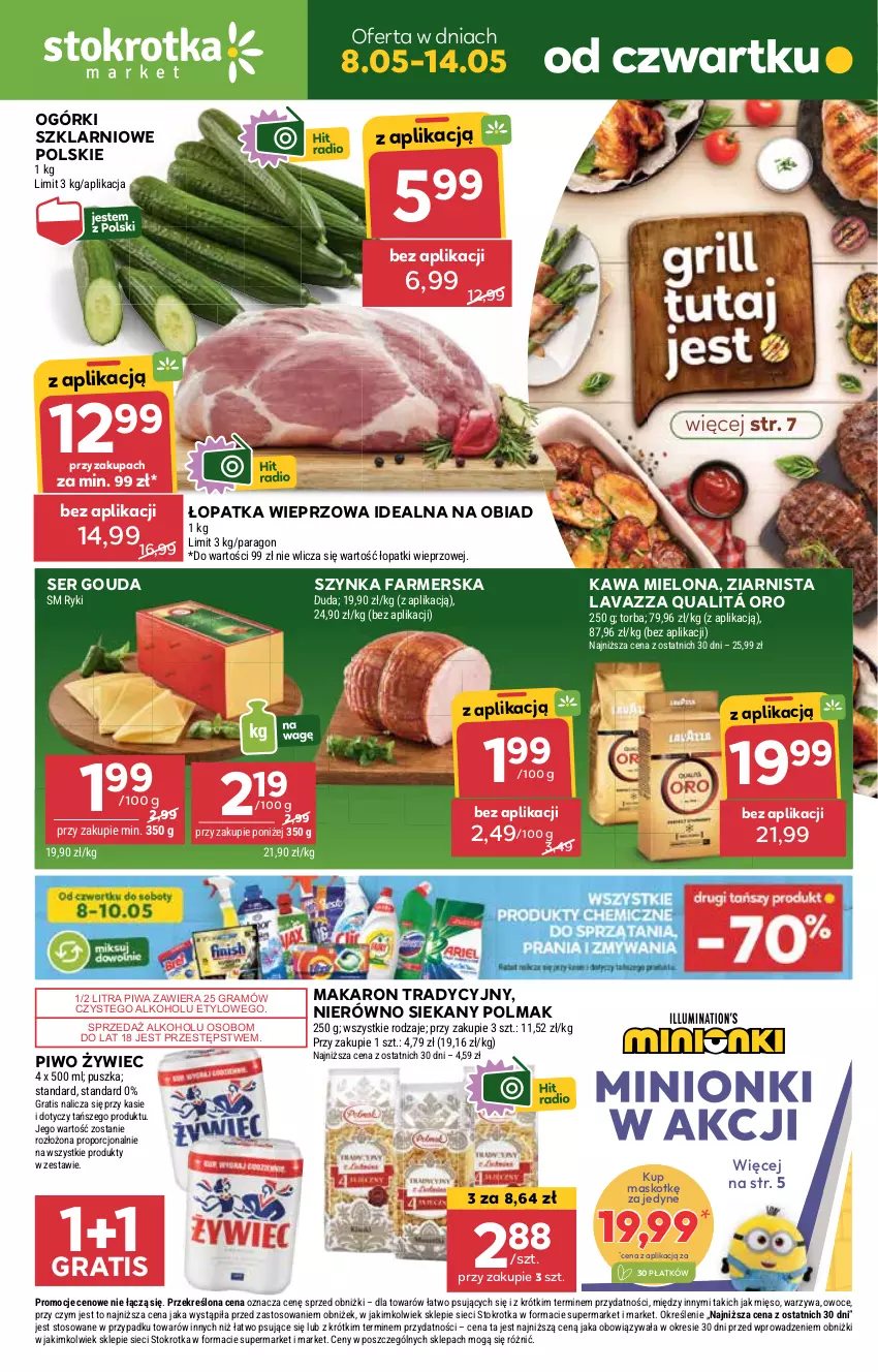 Gazetka promocyjna Stokrotka - Market - ważna 08.05 do 14.05.2025 - strona 1 - produkty: Duda, Fa, Gouda, Gra, Kawa, Kawa mielona, Lavazza, Makaron, Mięso, Olma, Owoce, Piwa, Piwo, Por, Ser, Szynka, Szynka farmerska, Torba, Warzywa