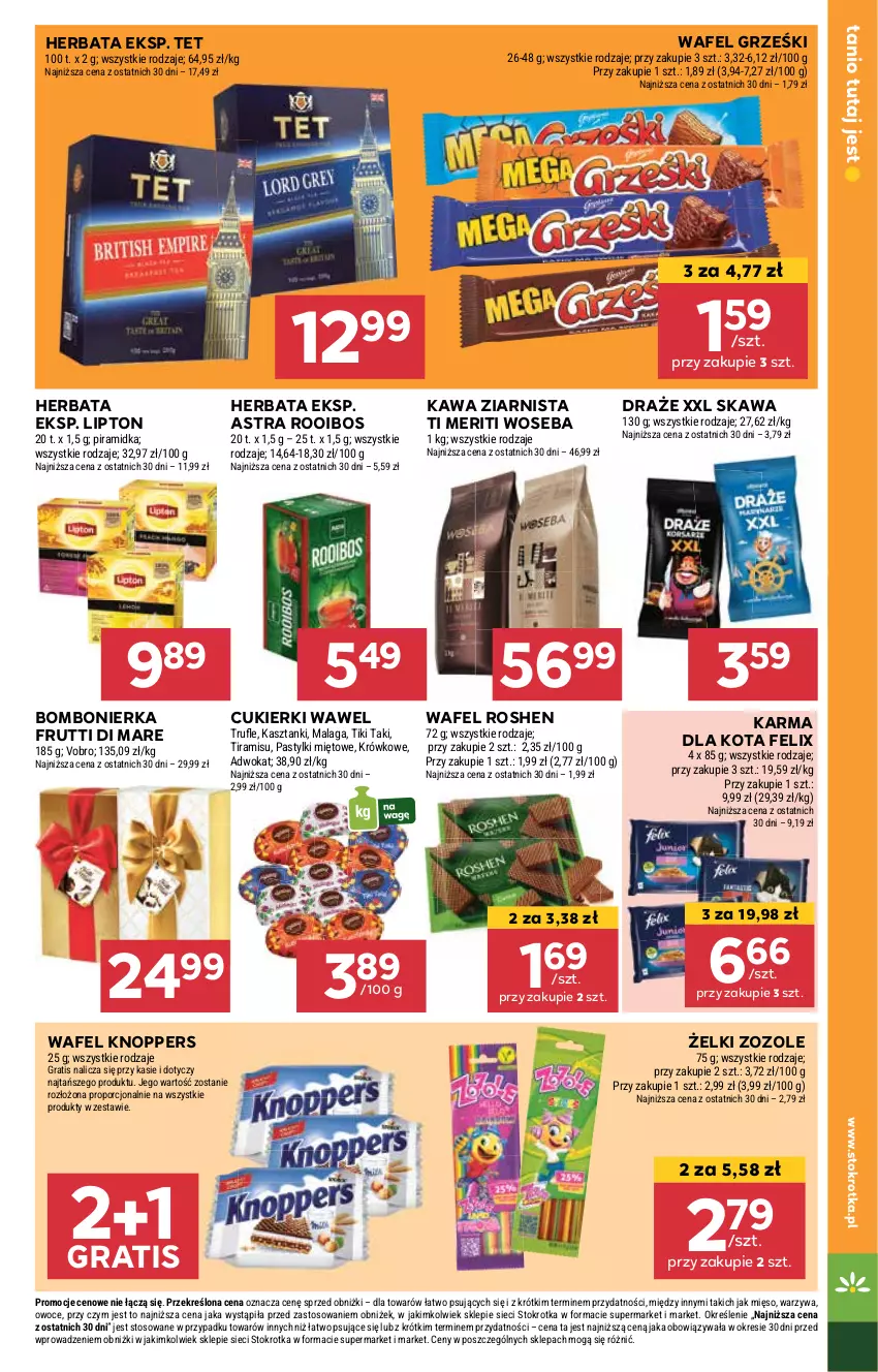 Gazetka promocyjna Stokrotka - Market - ważna 08.05 do 14.05.2025 - strona 11 - produkty: Cukier, Cukierki, Felix, Gra, Grześki, Herbata, Kawa, Kawa ziarnista, Knoppers, Lipton, Mięso, Owoce, Pastylki, Por, Warzywa, Wawel, Woseba