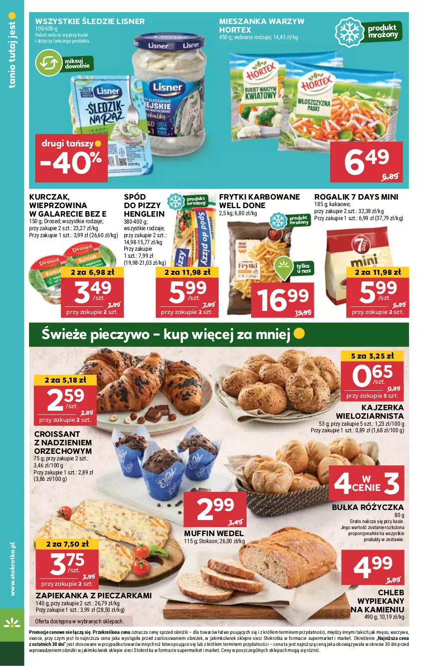Gazetka promocyjna Stokrotka - Market - ważna 08.05 do 14.05.2025 - strona 12 - produkty: 7 Days, Bułka, Chleb, Croissant, Frytki, Gala, Gra, Hortex, Kajzerka, Kakao, Kurczak, Lisner, Mięso, Mieszanka warzyw, Owoce, Piec, Pieczarka, Pieczywo, Por, Rogal, Spód do pizzy, Warzywa, Wieprzowina, Zapiekanka