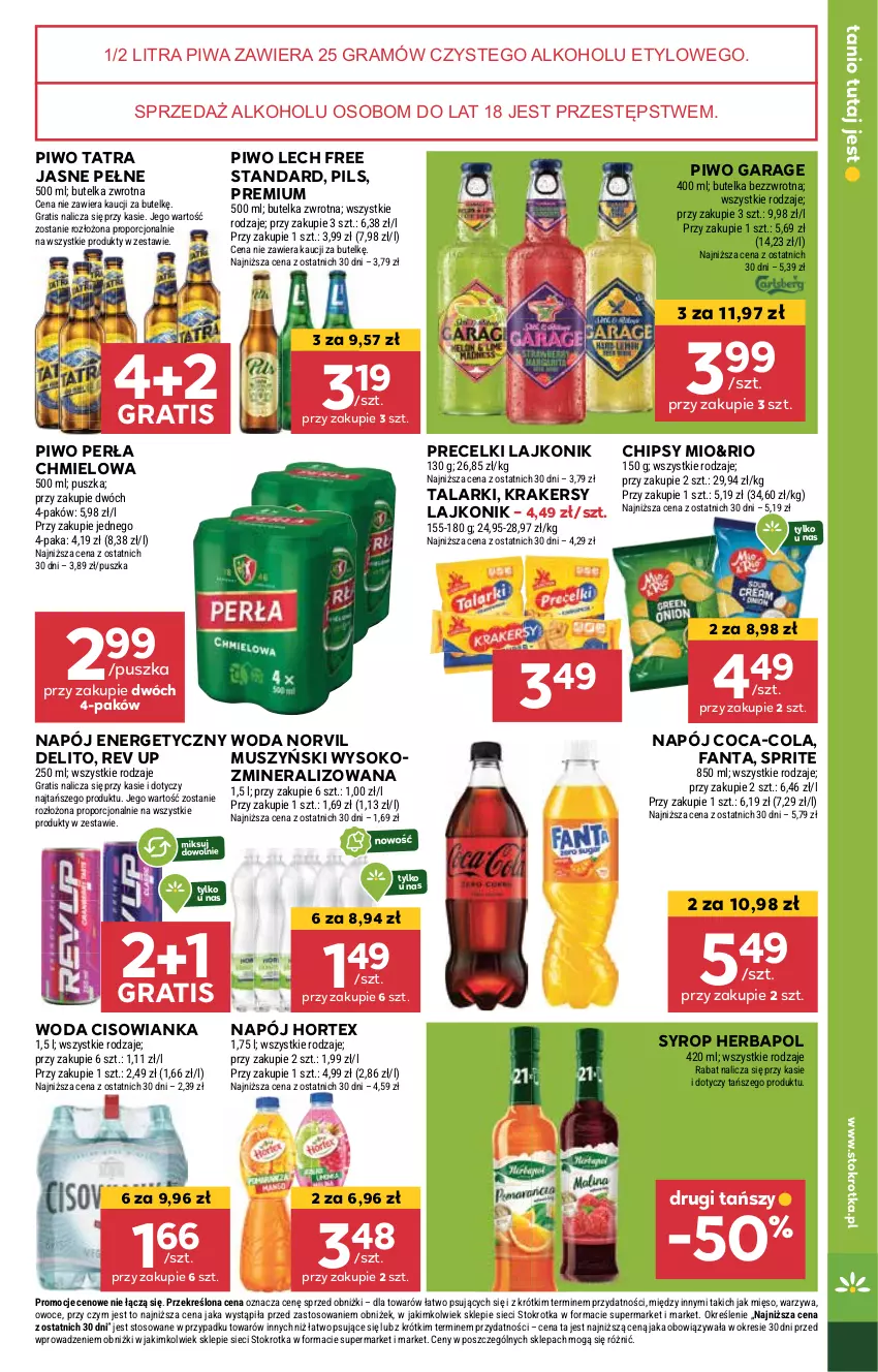 Gazetka promocyjna Stokrotka - Market - ważna 08.05 do 14.05.2025 - strona 13 - produkty: Chipsy, Cisowianka, Coca-Cola, Fa, Fanta, Gra, Herbapol, Hortex, Krakersy, Lajkonik, Mięso, Mus, Napój, Napój energetyczny, Owoce, Perła, Piwa, Piwo, Por, Precelki, Sok, Sprite, Syrop, Tatra, Warzywa, Woda