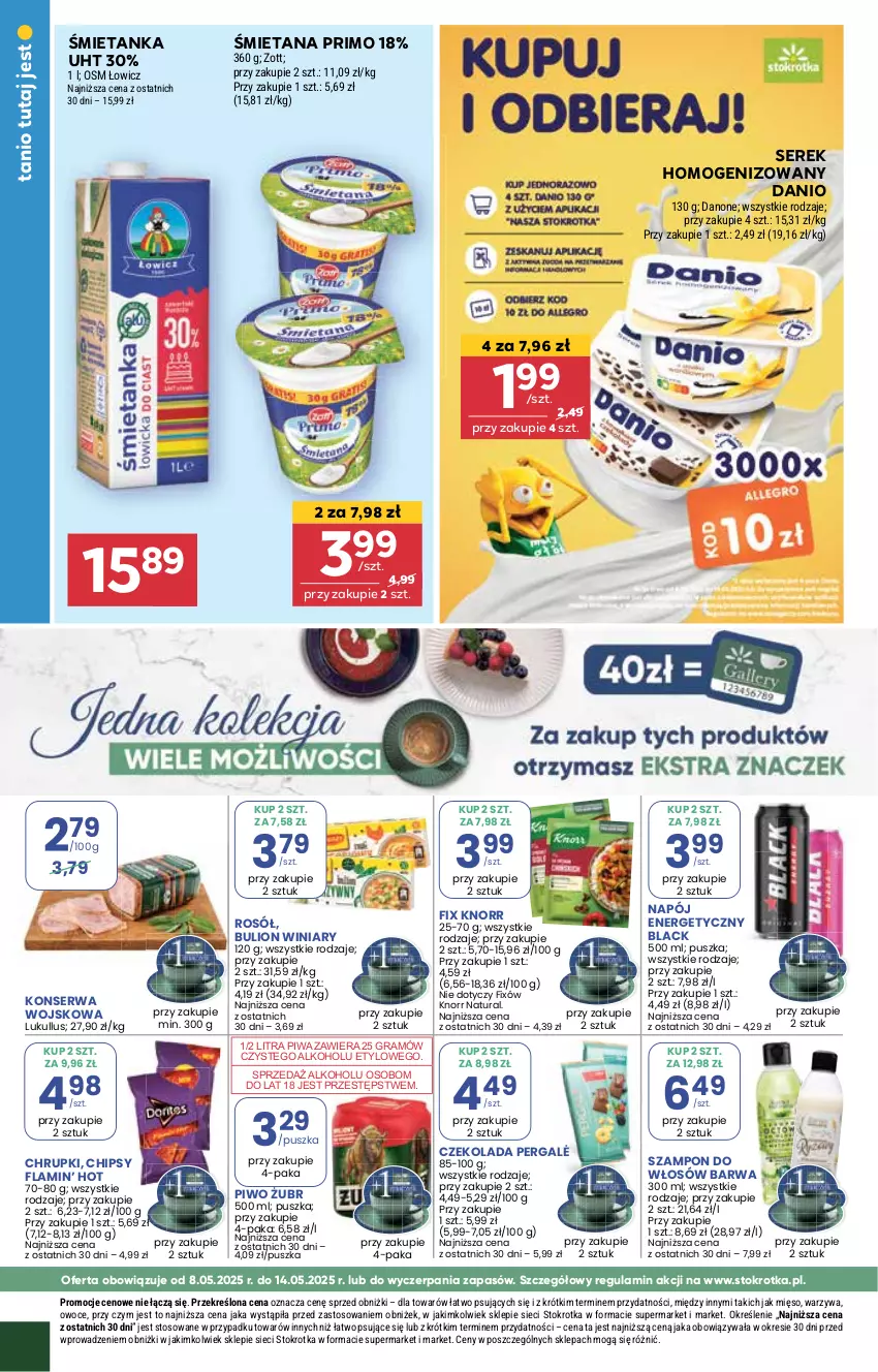 Gazetka promocyjna Stokrotka - Market - ważna 08.05 do 14.05.2025 - strona 16 - produkty: Bulion, Chipsy, Chrupki, Czekolada, Danio, Danone, Gra, Knorr, Lack, Lion, Mięso, Napój, Napój energetyczny, Owoce, Piwa, Piwo, Rosół, Ser, Serek, Serek homogenizowany, Szampon, Warzywa, Winiary, Zott