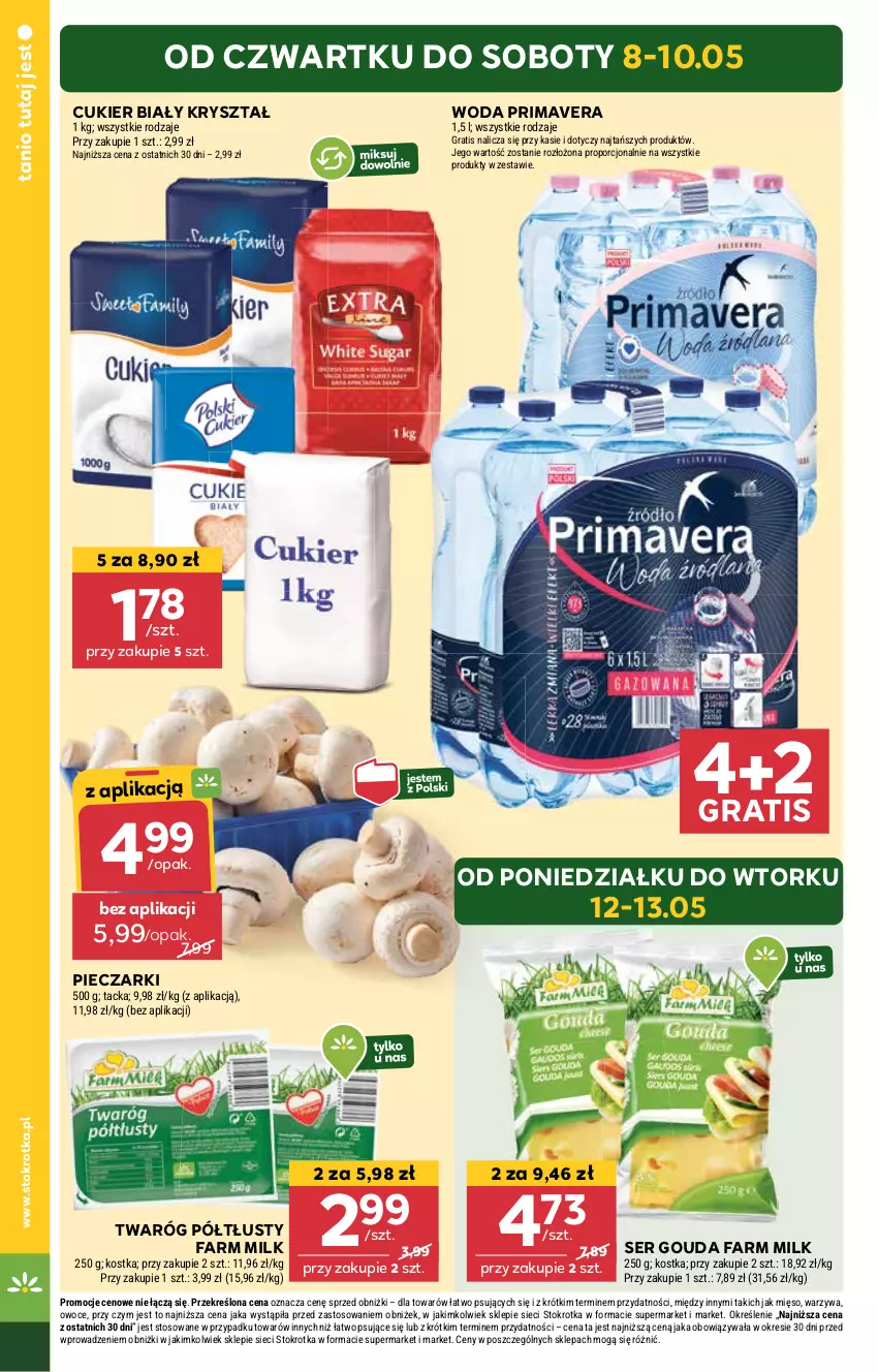 Gazetka promocyjna Stokrotka - Market - ważna 08.05 do 14.05.2025 - strona 2 - produkty: Cukier, Fa, Farm Milk, Gouda, Gra, Mięso, Owoce, Piec, Por, Prima, Primavera, Ser, Twaróg, Twaróg półtłusty, Warzywa, Woda