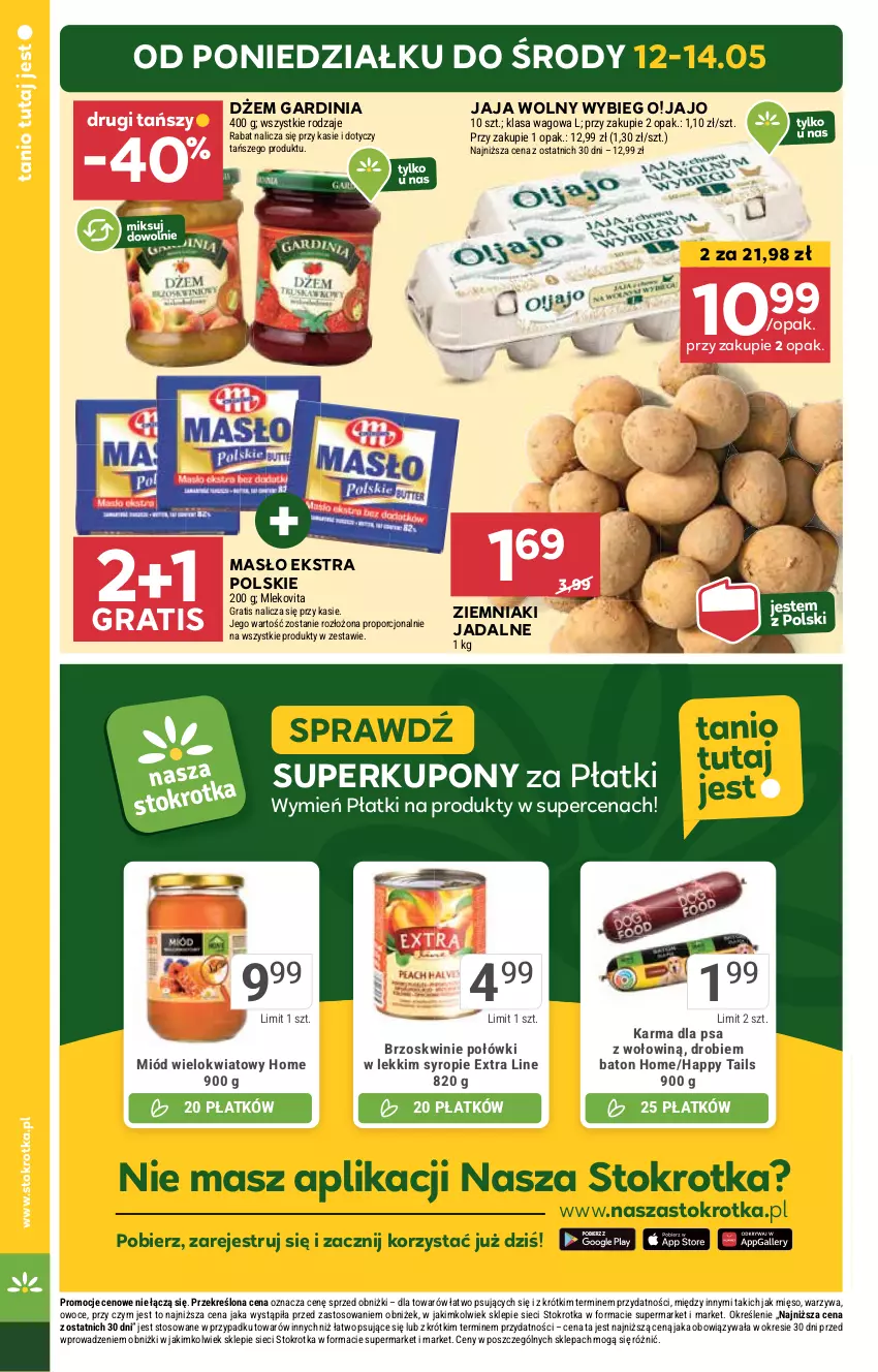 Gazetka promocyjna Stokrotka - Market - ważna 08.05 do 14.05.2025 - strona 4 - produkty: Baton, Brzoskwinie, Dżem, Gra, Jaja, Masło, Mięso, Miód, Mleko, Mlekovita, Owoce, Por, Syrop, Warzywa, Ziemniaki