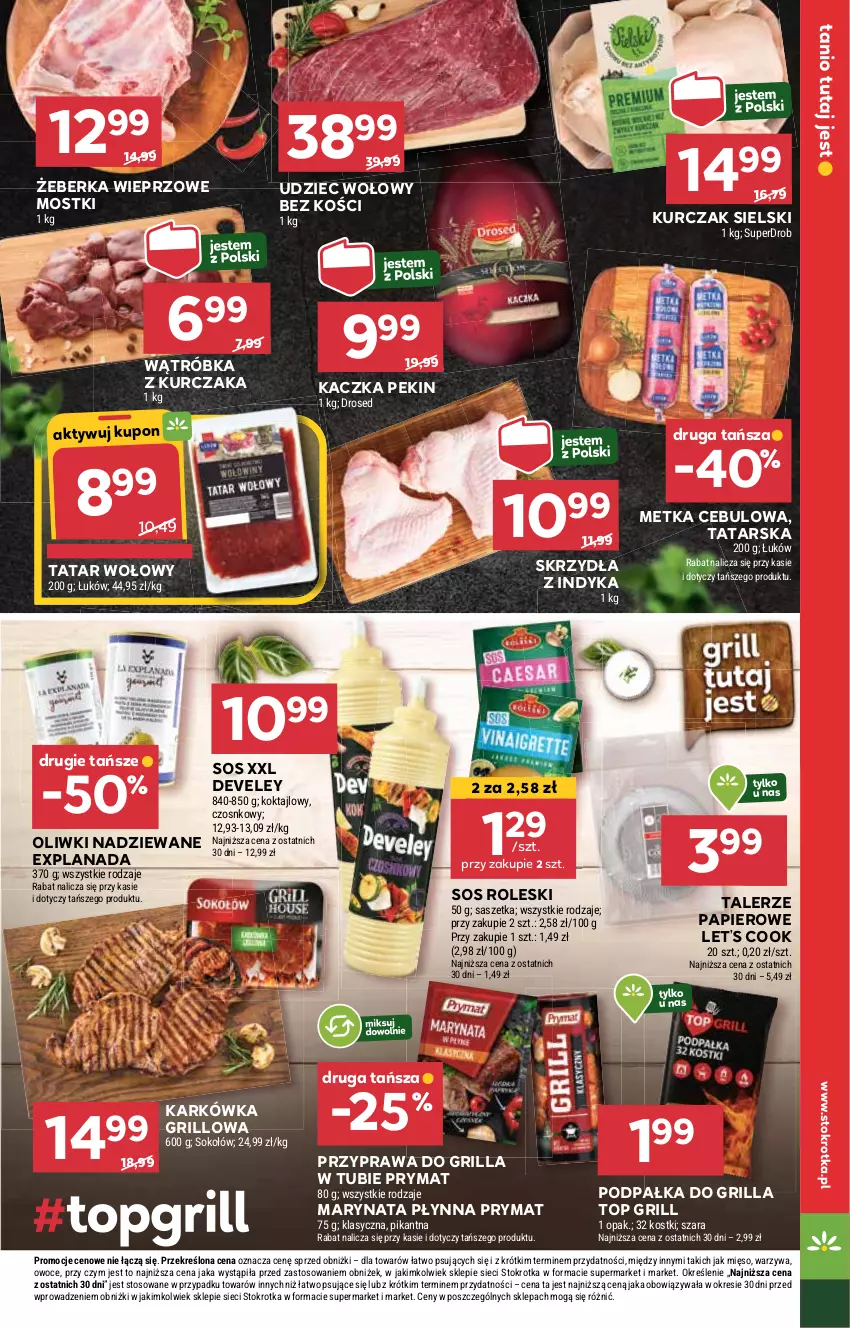 Gazetka promocyjna Stokrotka - Market - ważna 08.05 do 14.05.2025 - strona 7 - produkty: Grill, Kaczka, Kurczak, LANA, Mięso, Oliwki, Owoce, Papier, Prymat, Sok, Sokołów, Sos, Talerz, Tatar wołowy, Top, Udziec wołowy, Warzywa