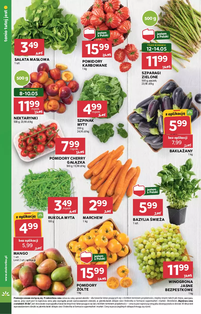 Gazetka promocyjna Stokrotka - Market - ważna 08.05 do 14.05.2025 - strona 8 - produkty: Bazyl, Bazylia, Mango, Masło, Mięso, Nektar, Owoce, Pomidory, Rukola, Sałat, Sałata masłowa, Szpinak, Warzywa, Wino, Winogrona