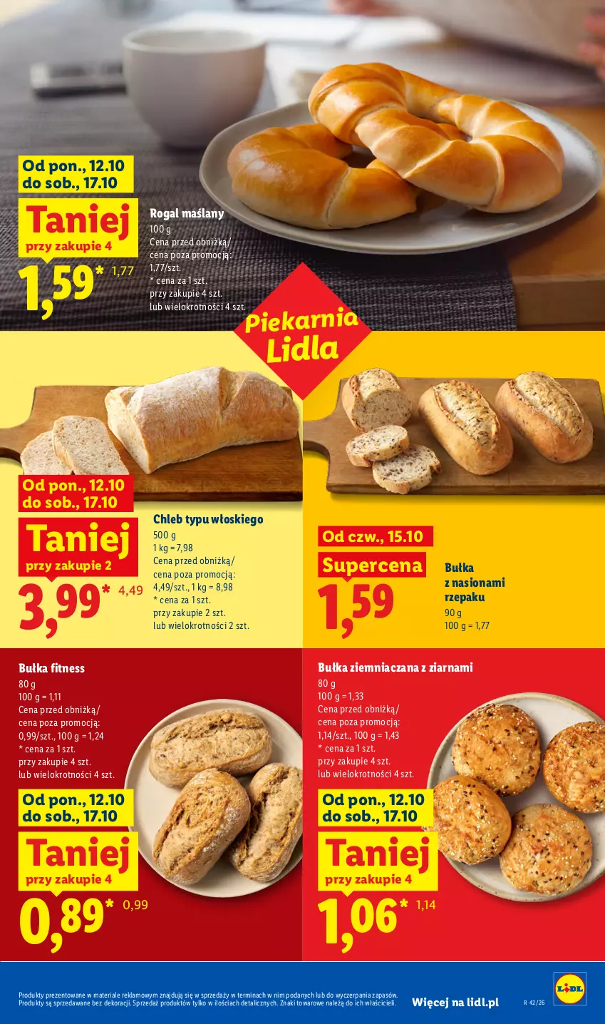Gazetka promocyjna Lidl - Gazetka - ważna 15.10 do 17.10.2026 - strona 63 - produkty: Bułka, Bułka fitness, Chleb, Chleb typu włoskiego, Rogal