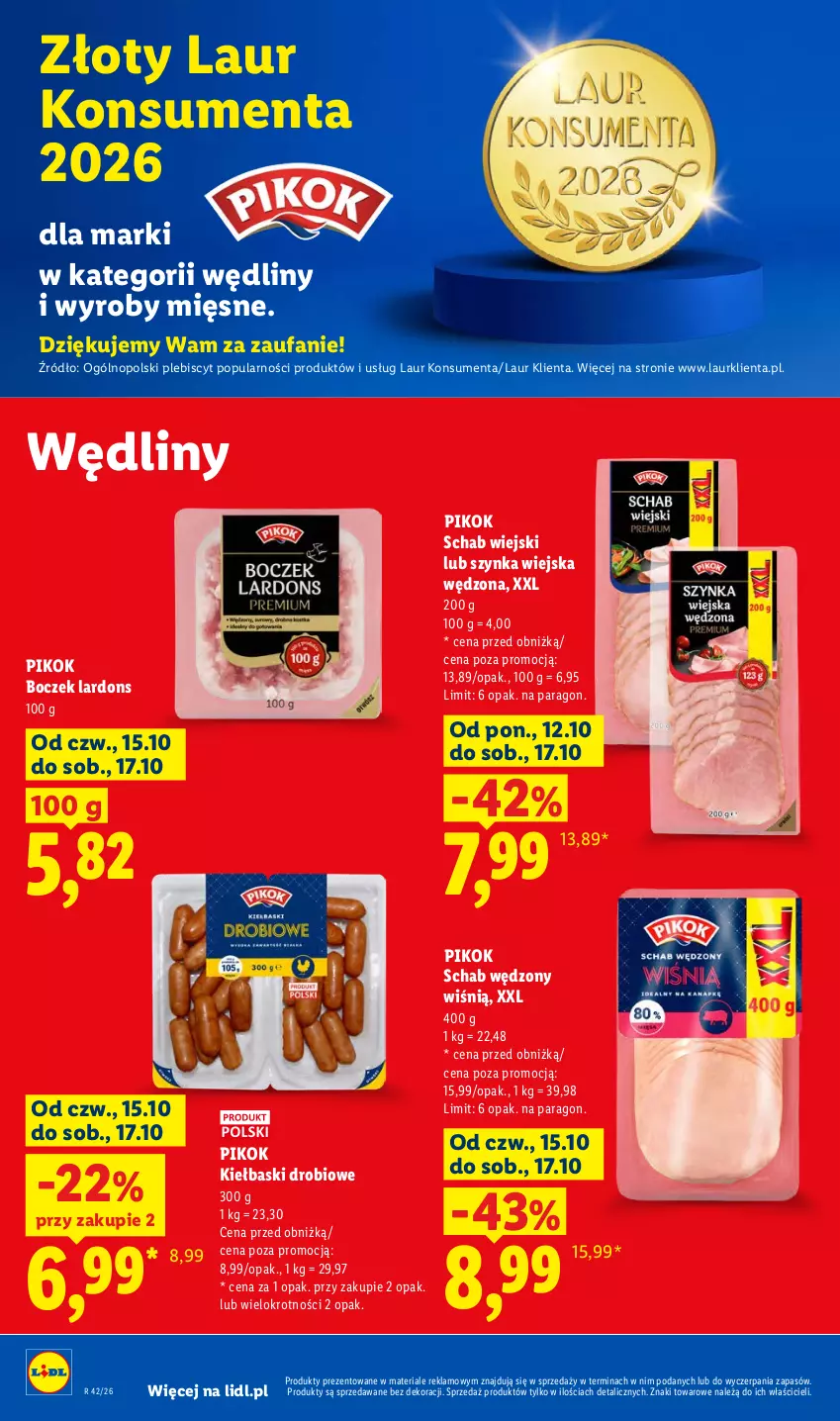 Gazetka promocyjna Lidl - Gazetka - ważna 15.10 do 17.10.2026 - strona 70 - produkty: Boczek, Fa, Laur, PIKOK, Szynka