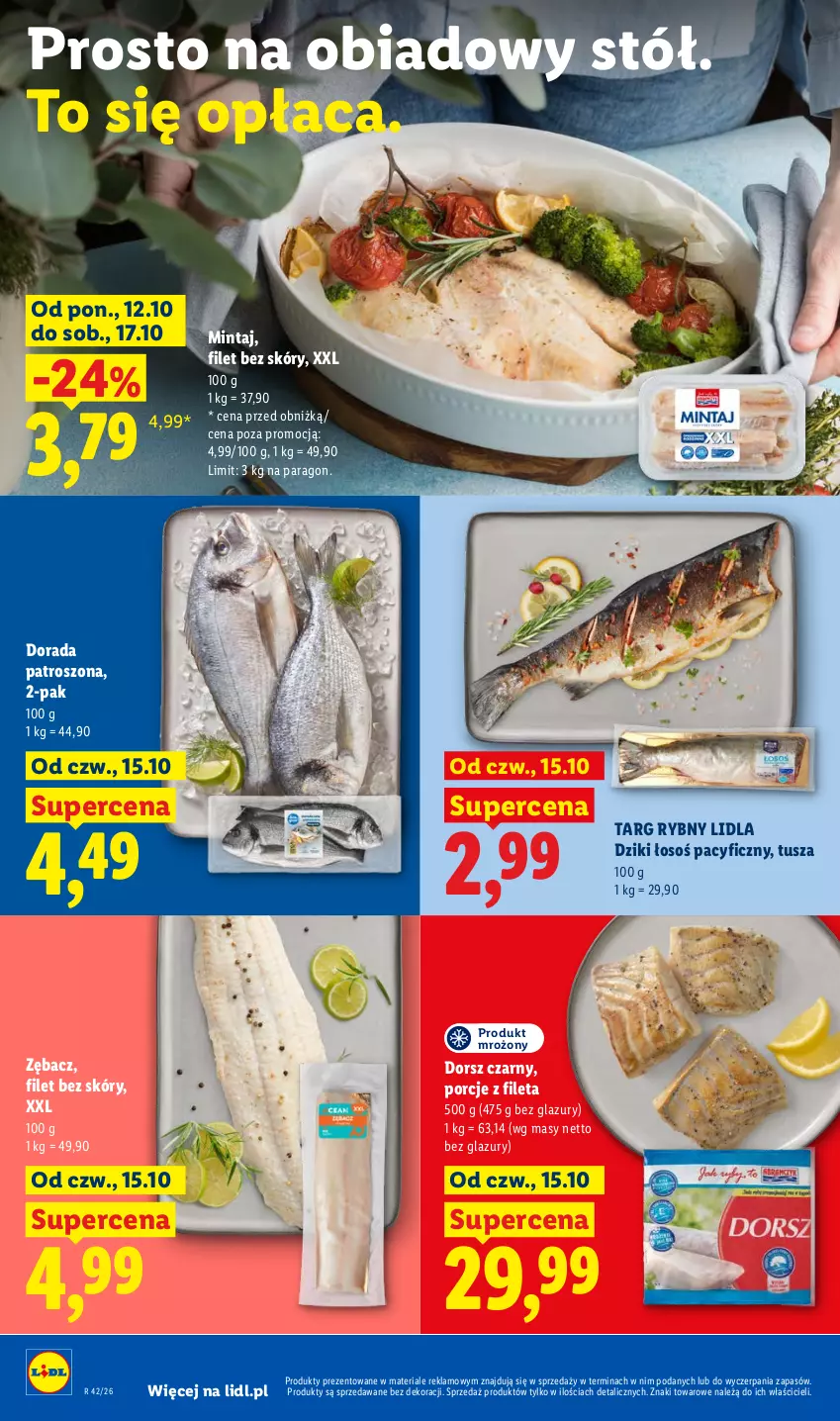 Gazetka promocyjna Lidl - Gazetka - ważna 15.10 do 17.10.2026 - strona 74 - produkty: Dorsz, Lazur, Mintaj, Por, Stół, Tusz