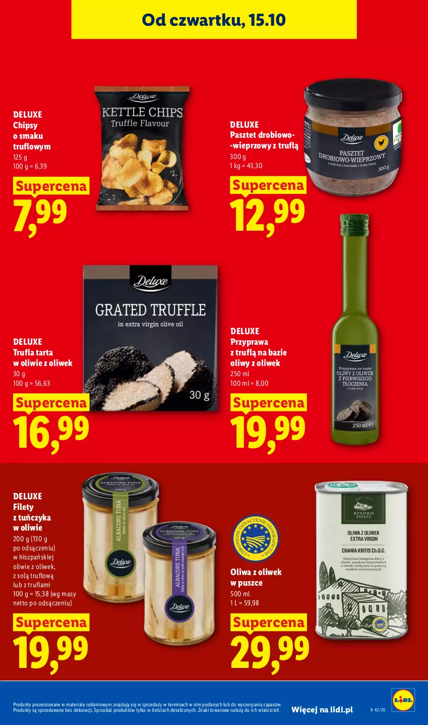 Gazetka promocyjna Lidl - Gazetka - ważna 15.10 do 17.10.2026 - strona 77 - produkty: Chipsy, Oliwa, Oliwa z oliwek, Pasztet, Tarta, Tuńczyk