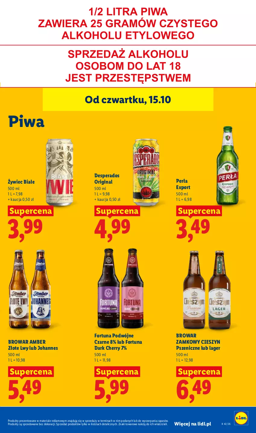 Gazetka promocyjna Lidl - Gazetka - ważna 15.10 do 17.10.2026 - strona 99 - produkty: Desperados, Fortuna, Gin, Perła, Piwa, Por