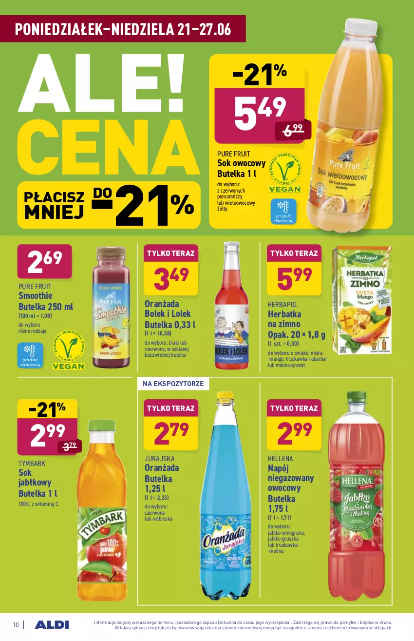 Gazetka promocyjna Aldi - ważna 21.06 do 26.06.2021 - strona 10 - produkty: Gra, Granat, Hellena, Herbapol, Mango, Mięta, Napój, Napój niegazowany, Oranżada, Pur, Smoothie, Sok, Sok jabłkowy, Tera, Tymbark, Wino