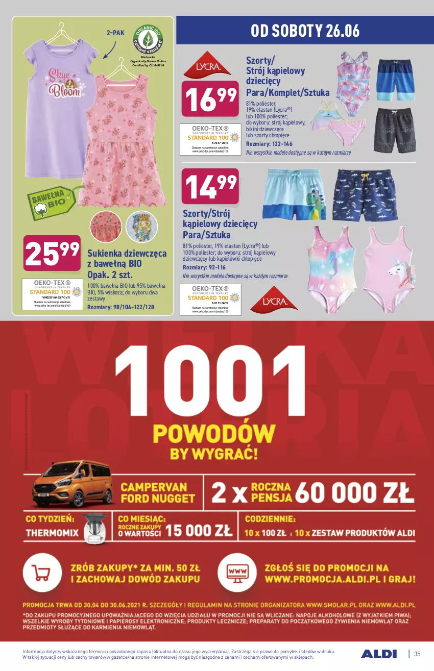 Gazetka promocyjna Aldi - ważna 21.06 do 26.06.2021 - strona 35 - produkty: Bikini, Dzieci, Strój kąpielowy, Sukienka, Szorty, Wełna