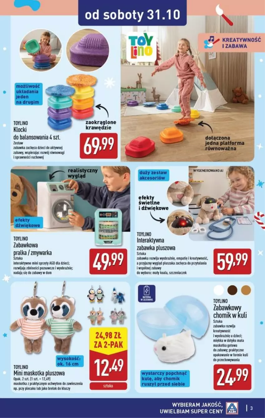 Gazetka promocyjna Aldi - Katalog zabawkowy - ważna 31.10 do 31.10.2026 - strona 3 - produkty: Dzieci, Klocki, Maska, Maskotka pluszowa, Plecak, Pluszak, Pralka, Tera, Wagi, Warka, Zabawka, Zmywarka