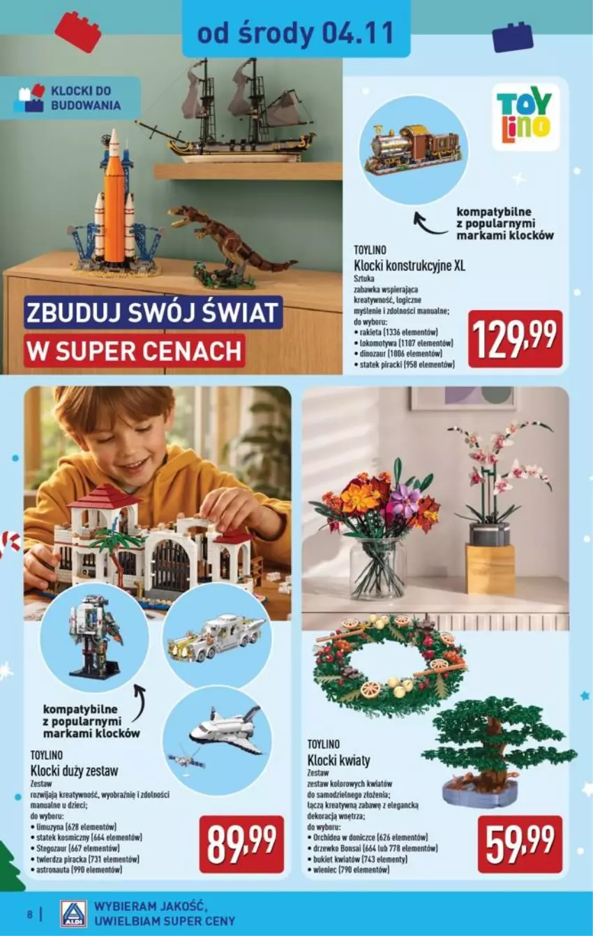 Gazetka promocyjna Aldi - Katalog zabawkowy - ważna 31.10 do 31.10.2026 - strona 8 - produkty: Bukiet, Dinozaur, Dzieci, Klocki, Rakieta, Wieniec