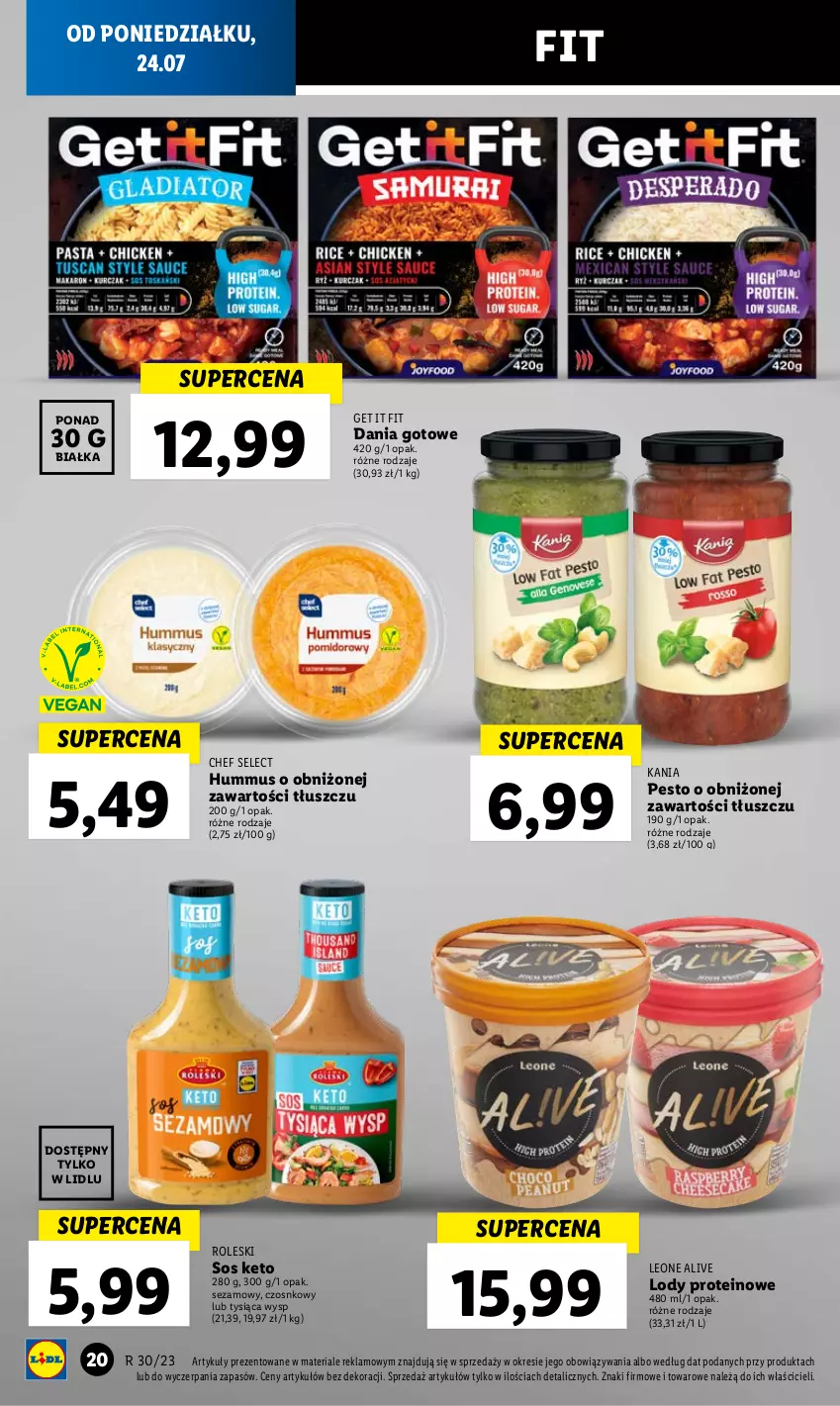 Gazetka promocyjna Lidl - GAZETKA - ważna 24.07 do 29.07.2023 - strona 32 - produkty: Dania gotowe, Hummus, Leon, Lody, Mus, Pesto, Sezam, Sos