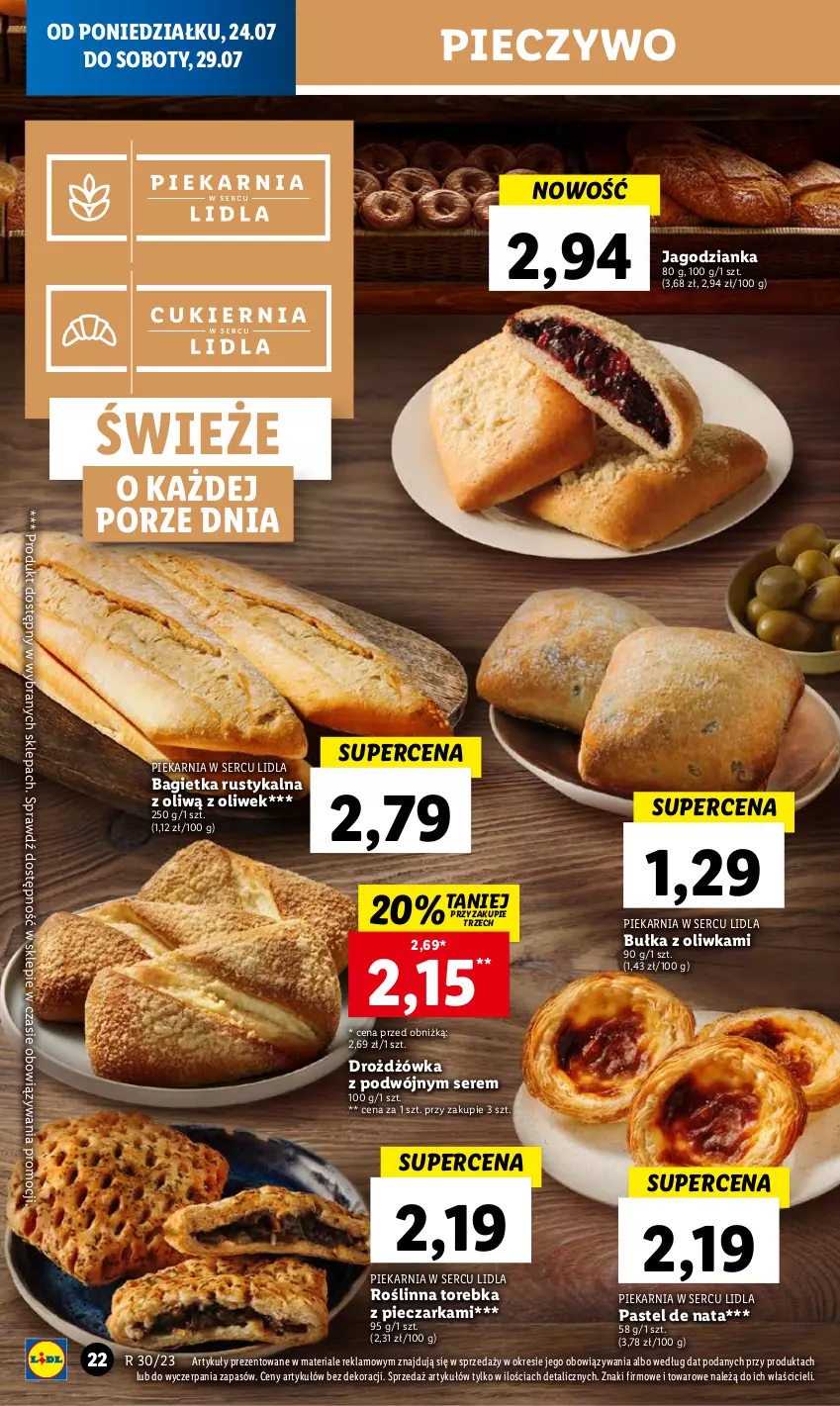 Gazetka promocyjna Lidl - GAZETKA - ważna 24.07 do 29.07.2023 - strona 34 - produkty: Bagietka, Bułka, Jagodzianka, Piec, Pieczarka, Pieczywo, Por, Rust, Ser, Torebka