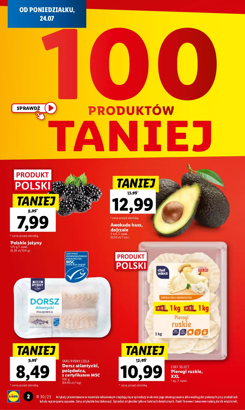 Gazetka promocyjna Lidl - GAZETKA - ważna 24.07 do 29.07.2023 - strona 4 - produkty: Dorsz, Jeżyny, Pierogi, Polędwica