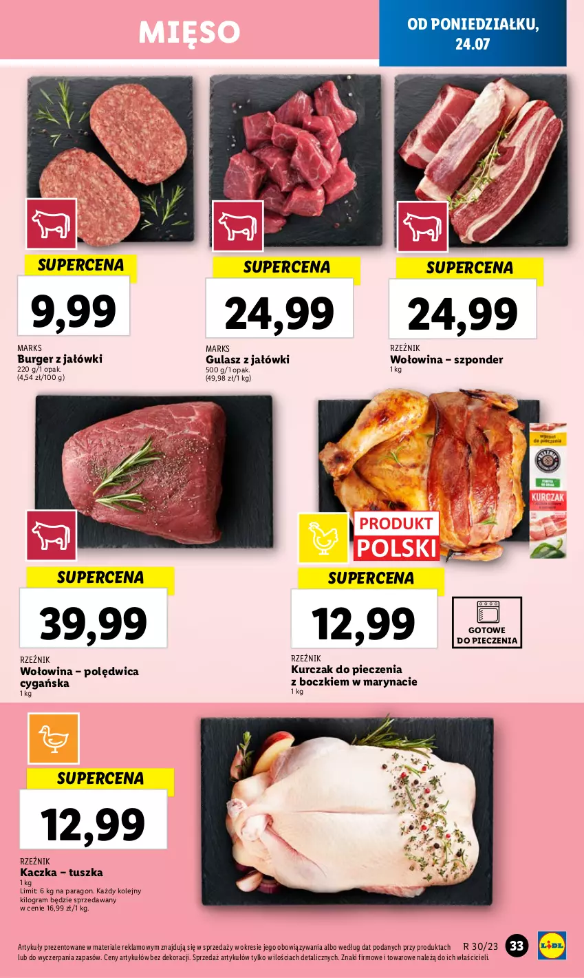 Gazetka promocyjna Lidl - GAZETKA - ważna 24.07 do 29.07.2023 - strona 45 - produkty: Burger, Gra, Kaczka, Kurczak, Mięso, Olej, Piec, Polędwica, Tusz, Wołowina