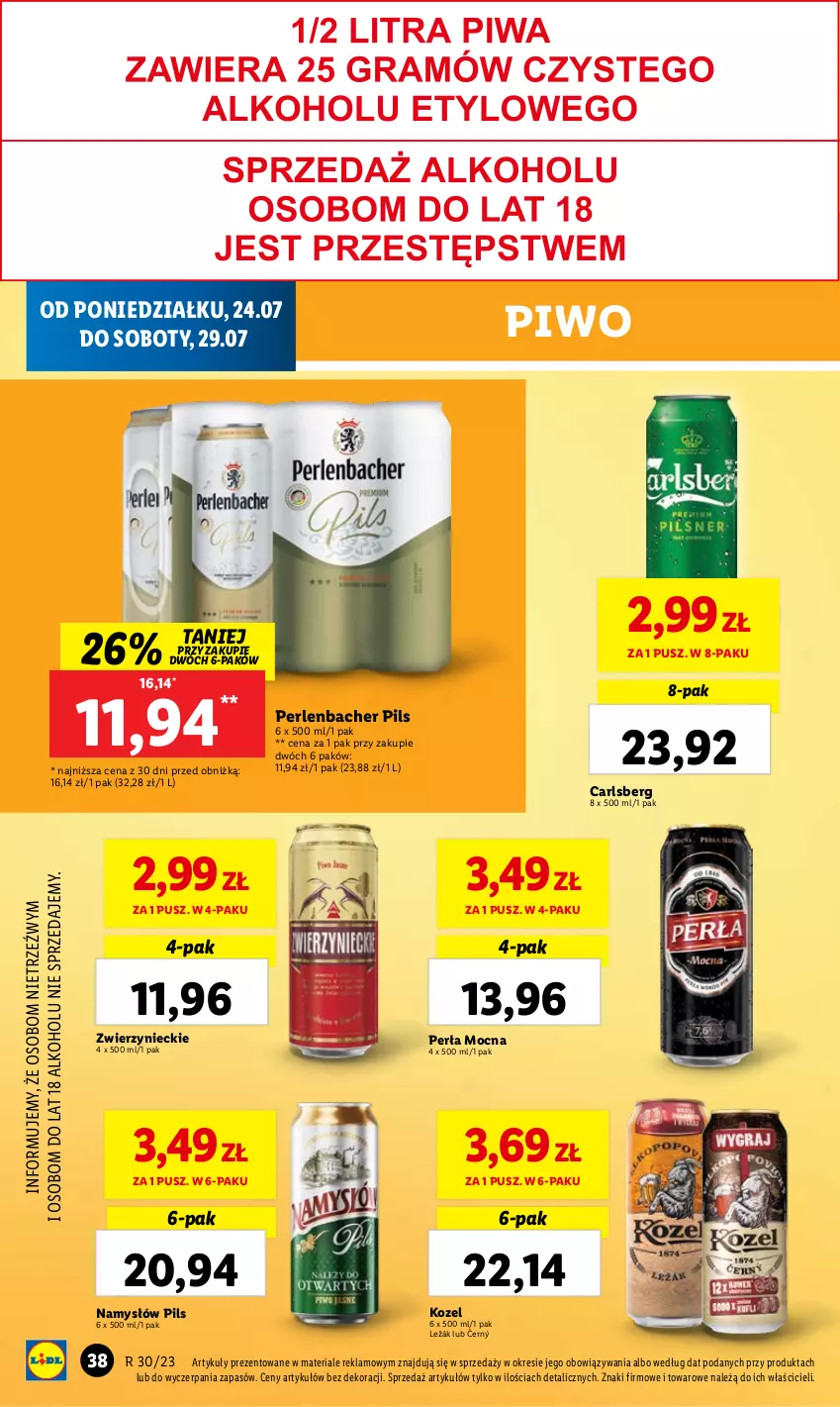 Gazetka promocyjna Lidl - GAZETKA - ważna 24.07 do 29.07.2023 - strona 52 - produkty: Carlsberg, Kozel, Namysłów, NBA, Perła, Piwo