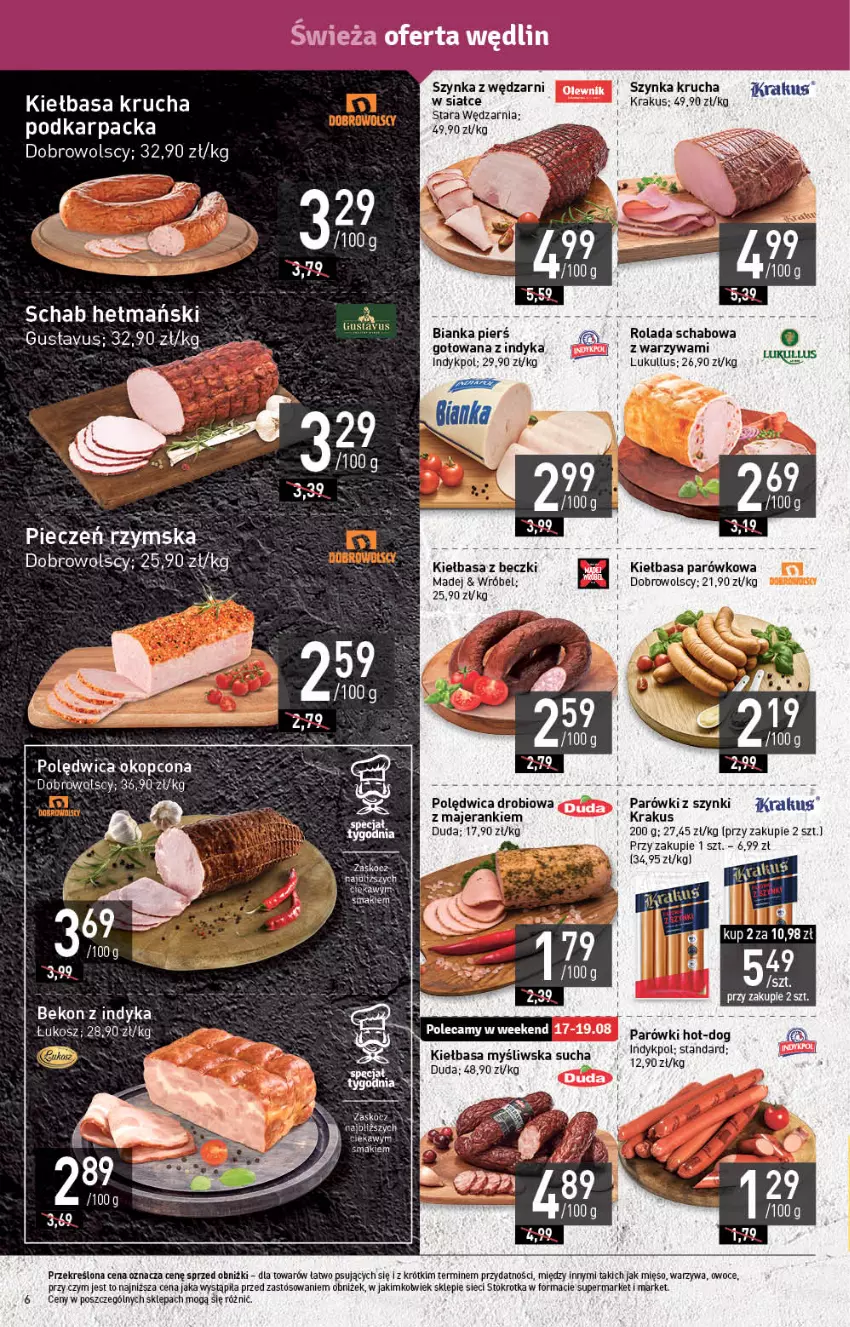 Gazetka promocyjna Stokrotka - Supermarket - ważna 17.08 do 23.08.2023 - strona 8 - produkty: Beko, Bianka, Duda, Karp, Kiełbasa, Kiełbasa krucha, Koc, Kosz, Krakus, Mięso, Owoce, Parówki, Piec, Polędwica, Rolada, Szynka, Warzywa